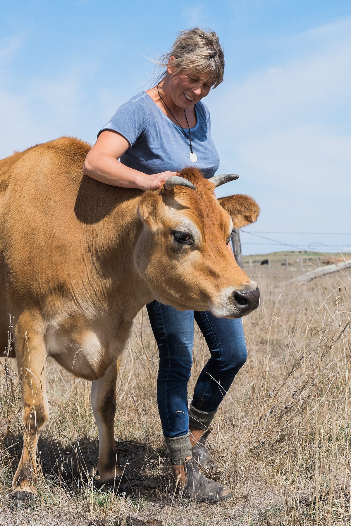 Woman Petting Her Jersey Cow