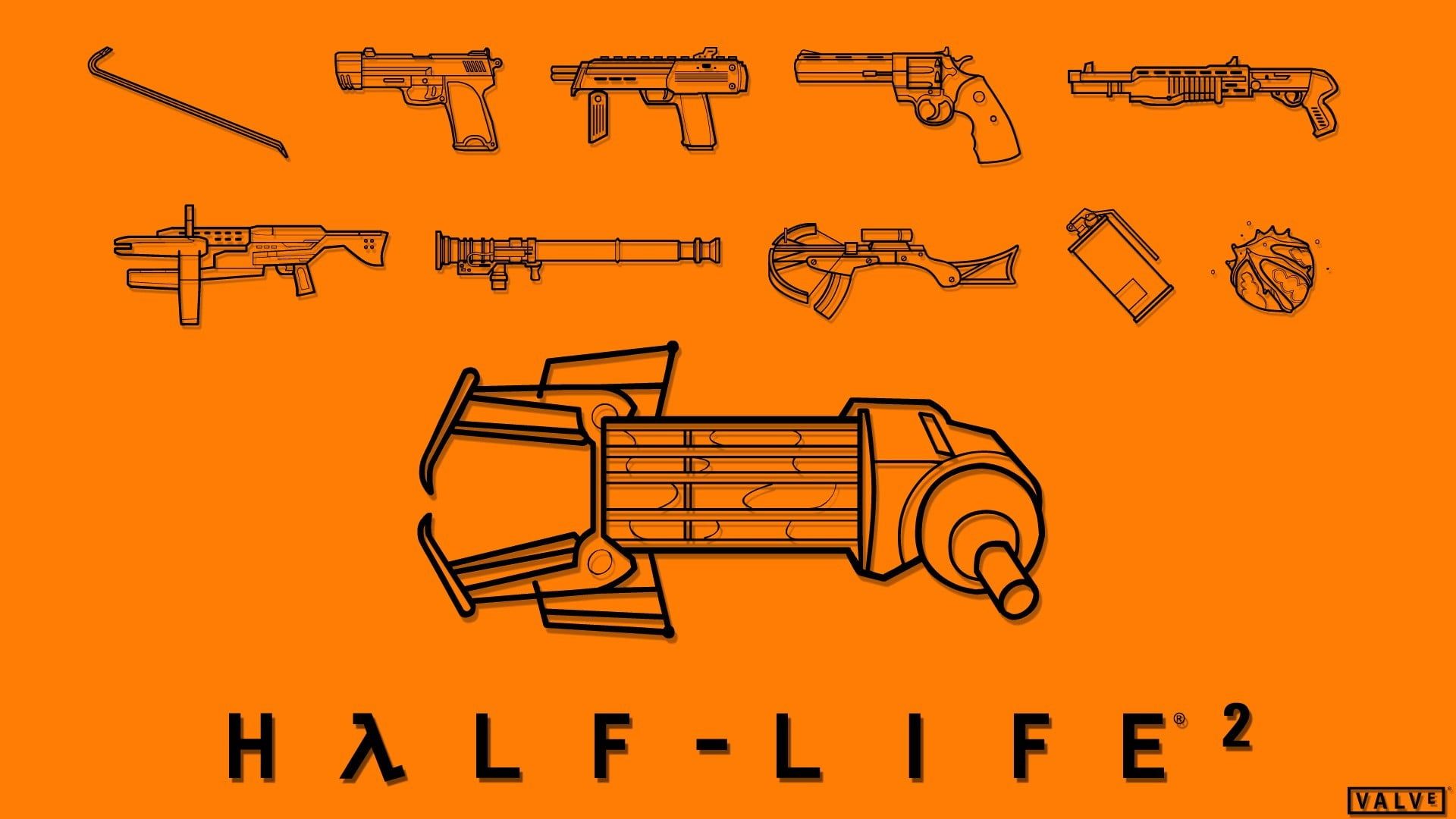 Half Life 2 Weapon Illustration With Text Overlay Half Life 2 Valve Corporation Video Games #weapon #orange P #wallpape. Overlays, Text Overlay, HD Wallpaper