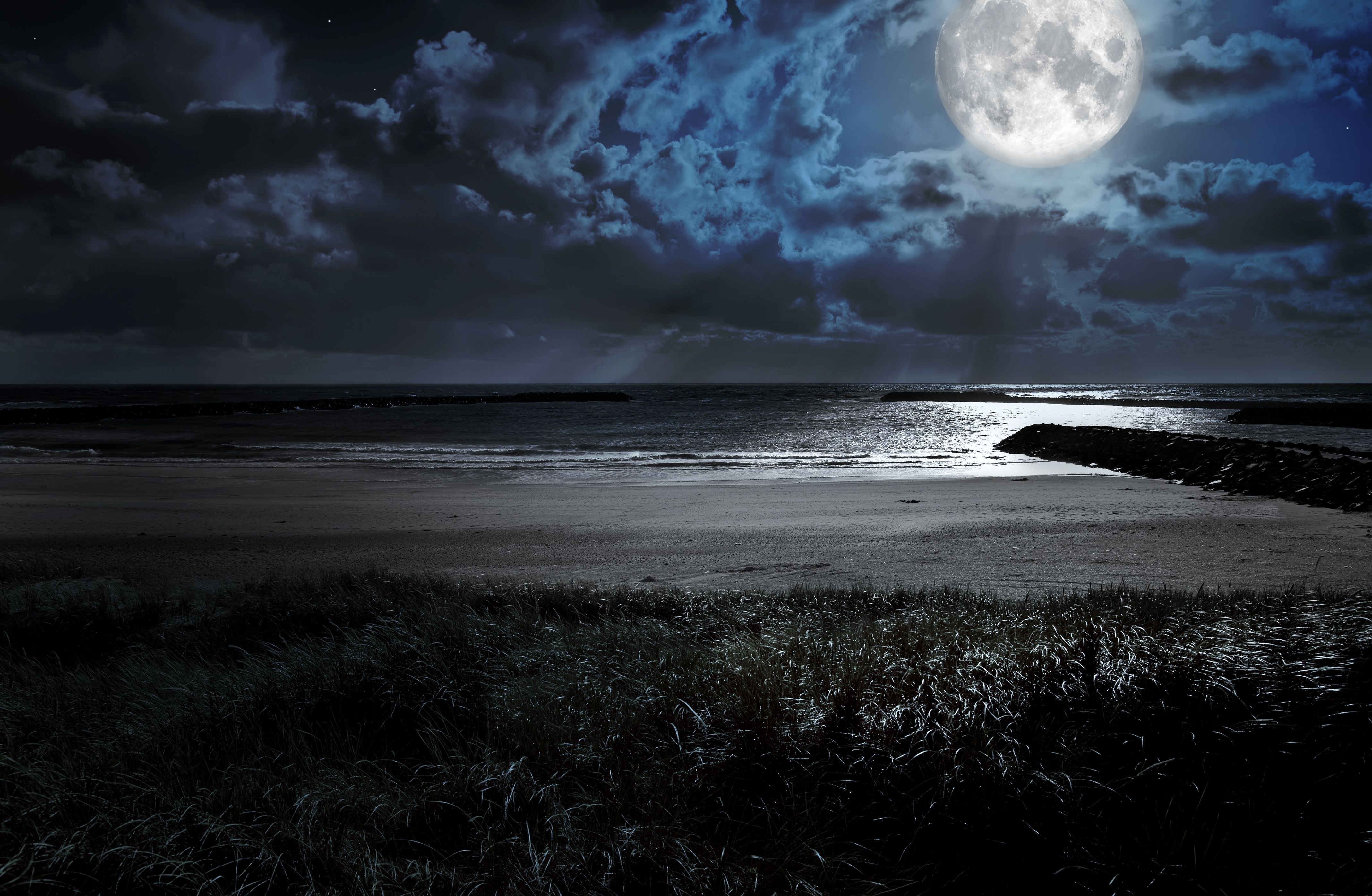 Moon Clouds Night Scenery 4k, HD Nature, 4k Wallpaper, Image, Background, Photo and Picture
