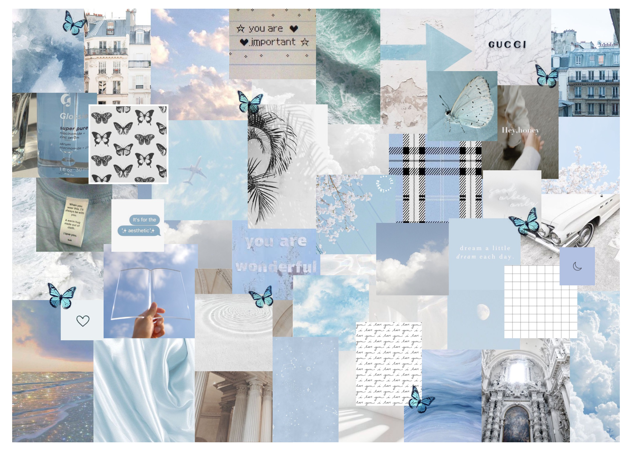 blue + white aesthetic laptop wallpaper #baby #blue #aesthetic #collage #babyblueaes. Aesthetic desktop wallpaper, Blue aesthetic wallpaper, Cute laptop wallpaper