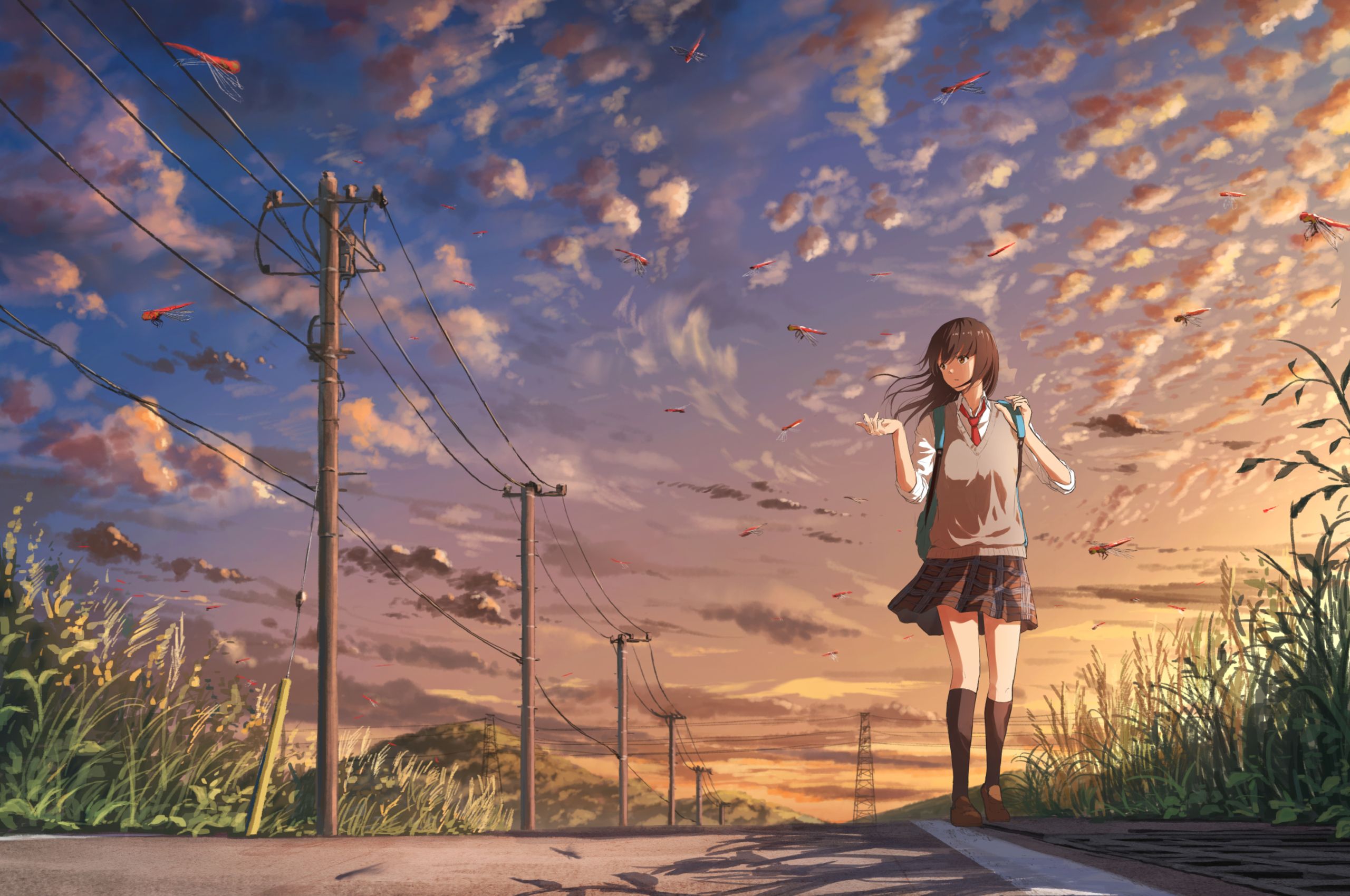 Anime Girl Going To School Chromebook Pixel HD 4k Wallpaper, Image, Background, Photo and Picture