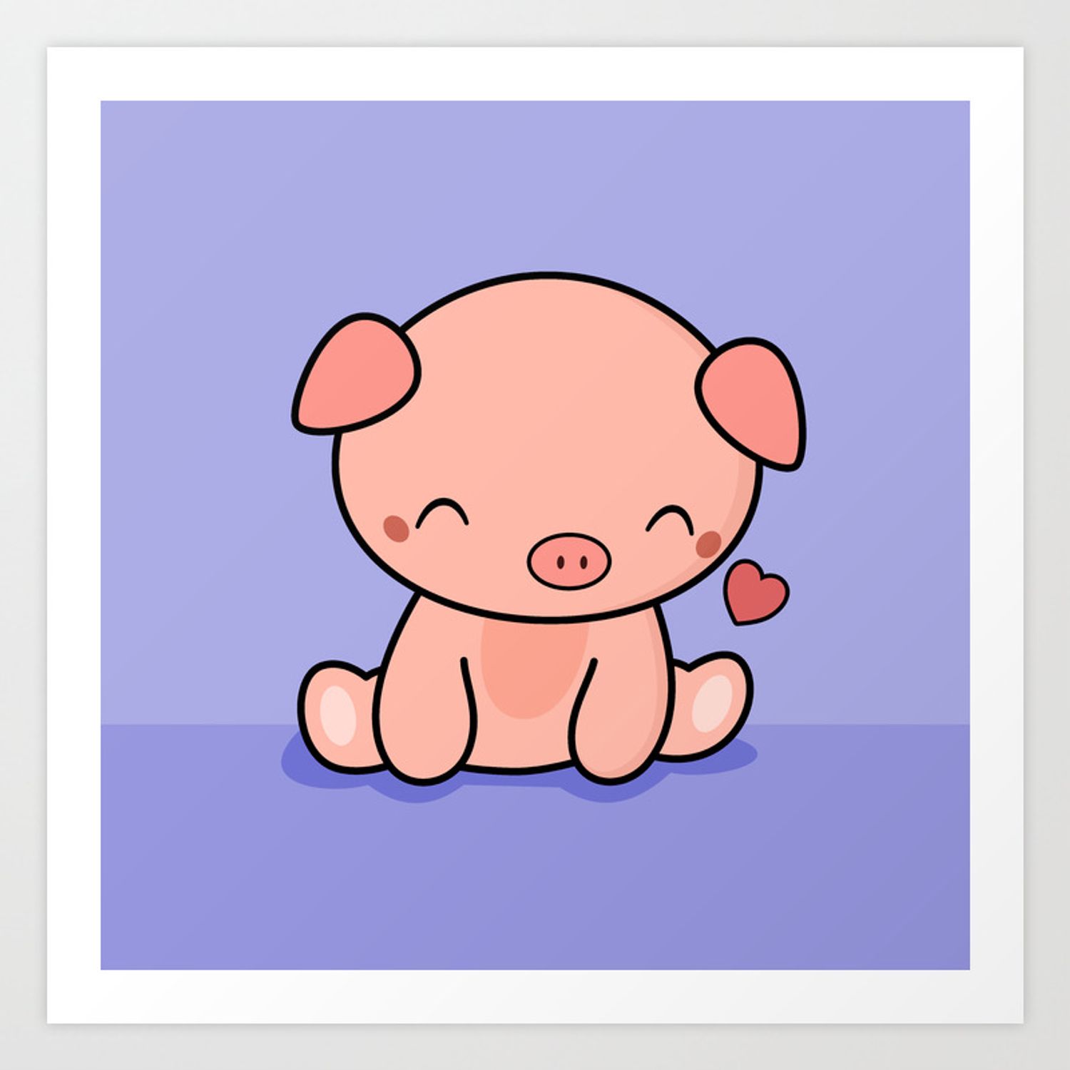 Cute Kawaii Pig With Heart Art Print