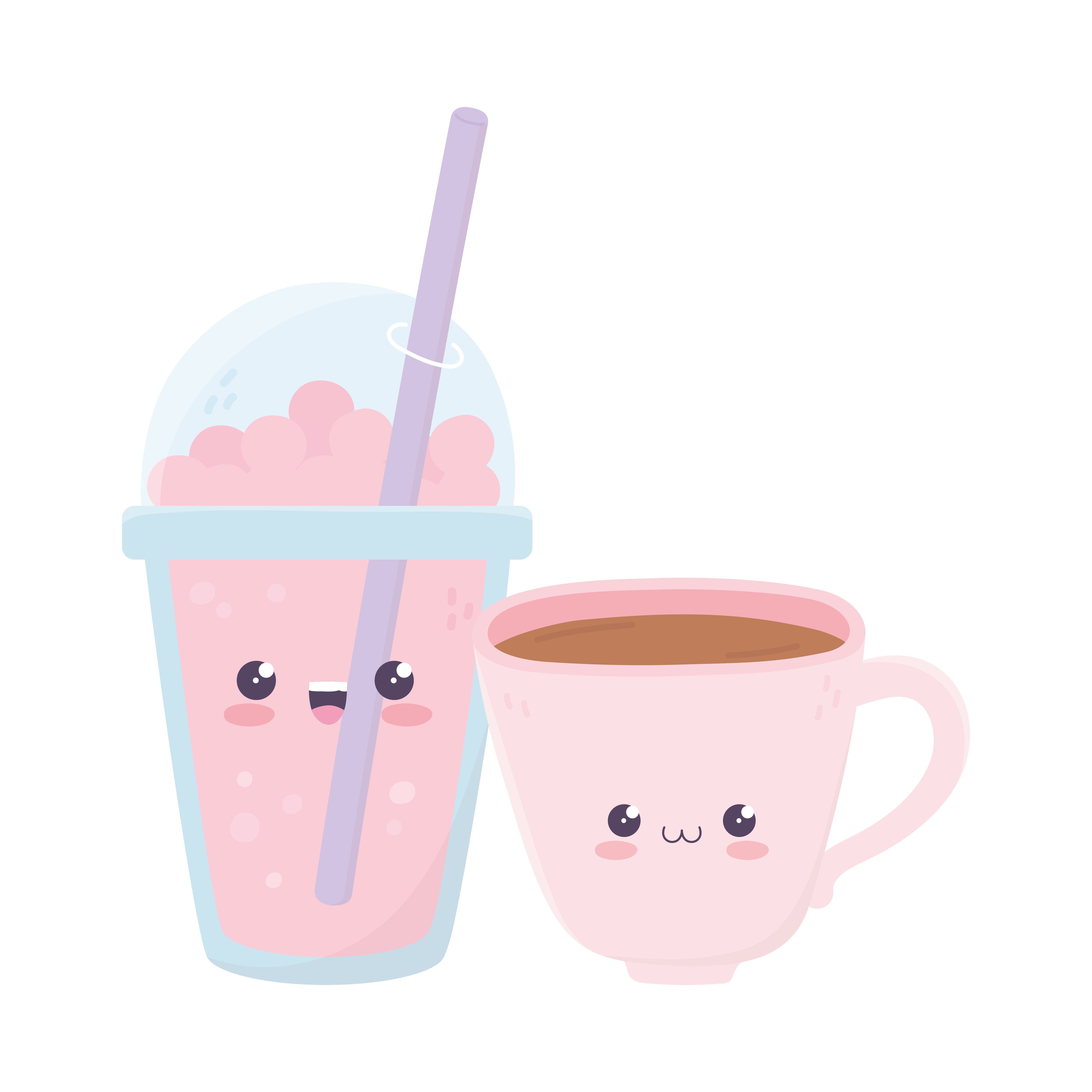 cute coffee cup and milkshake kawaii cartoon character