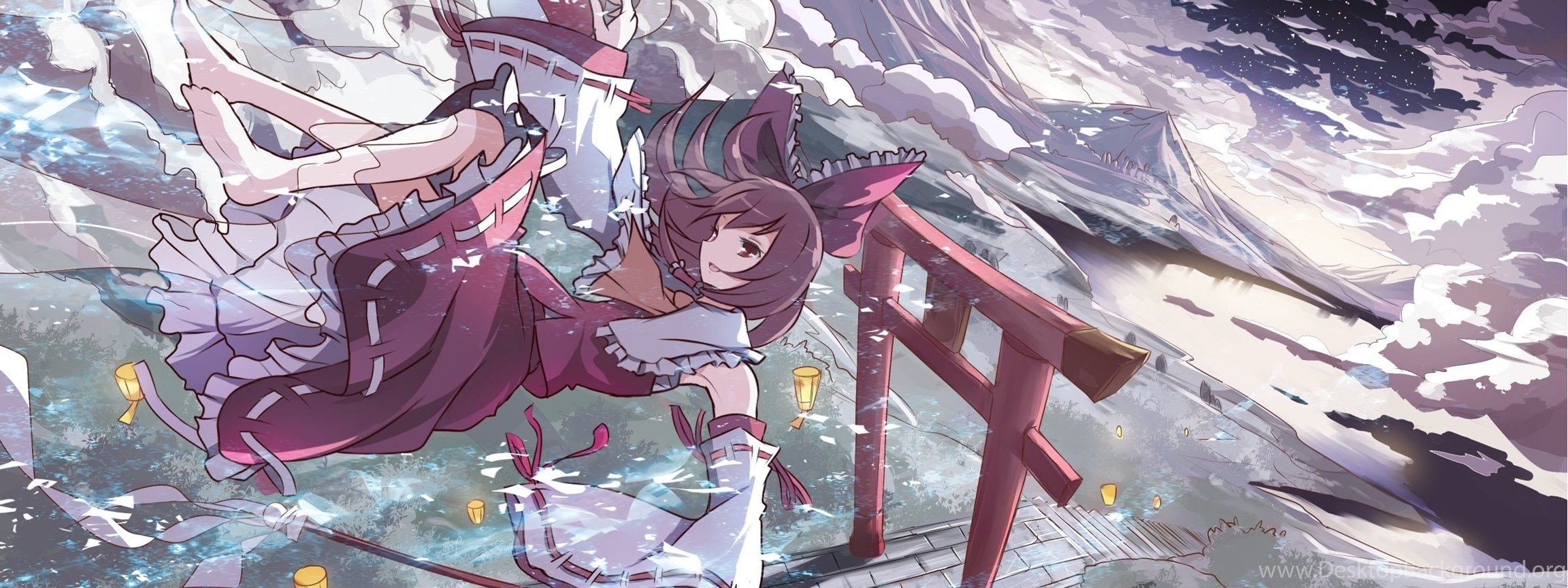 Touhou Clouds Hakurei Reimu Moon Risutaru Torii Touhou Wallpaper. Desktop Background