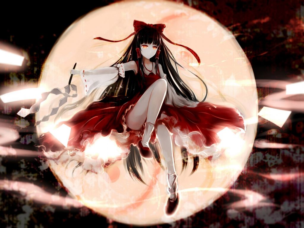 Desktop wallpaper anime girl, reimu hakurei, big moon, touhou, HD image, picture, background, ae1c40