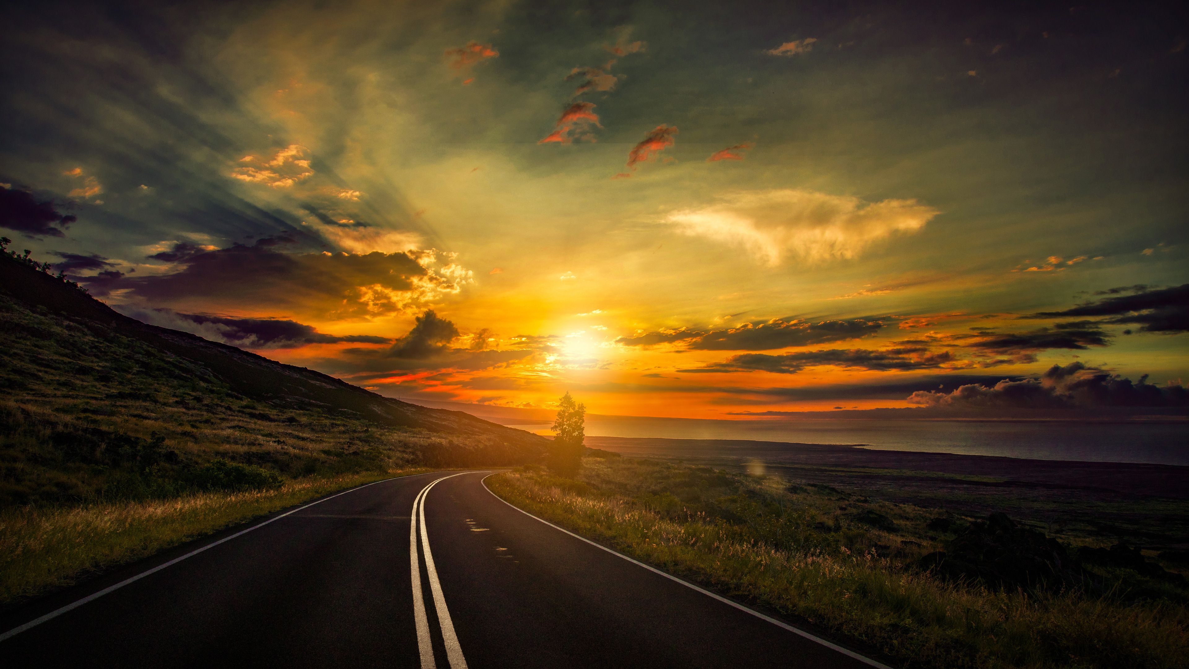 Desktop Wallpaper Beautiful, Runway, Sunset On Way, Sky, Highway, HD Image, Picture, Background, D616yo