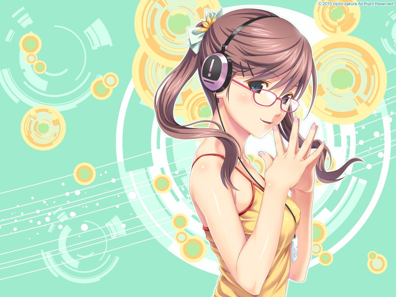 Headphones brunettes meganekko anime soft shading anime girls wallpaperx1200