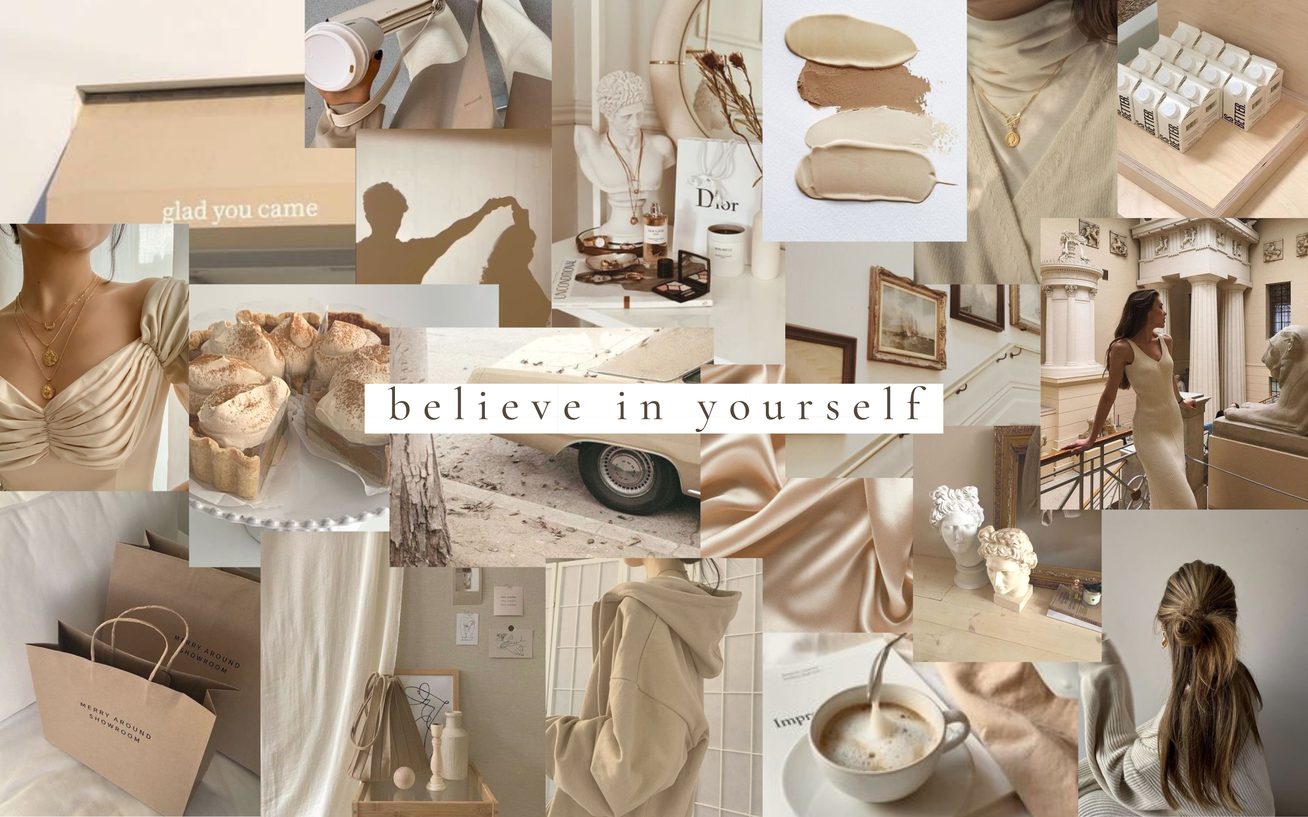 Best positive quote beige collage aesthetic Mac Wallpaper