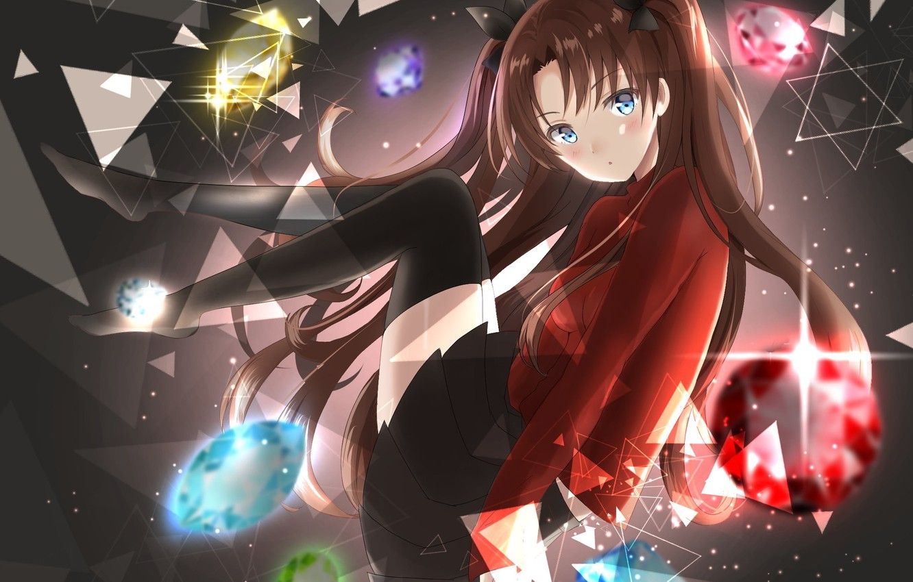 Wallpaper triangles, girl, Tohsaka Rin, Fate stay night, Fate / Stay Night image for desktop, section сёнэн