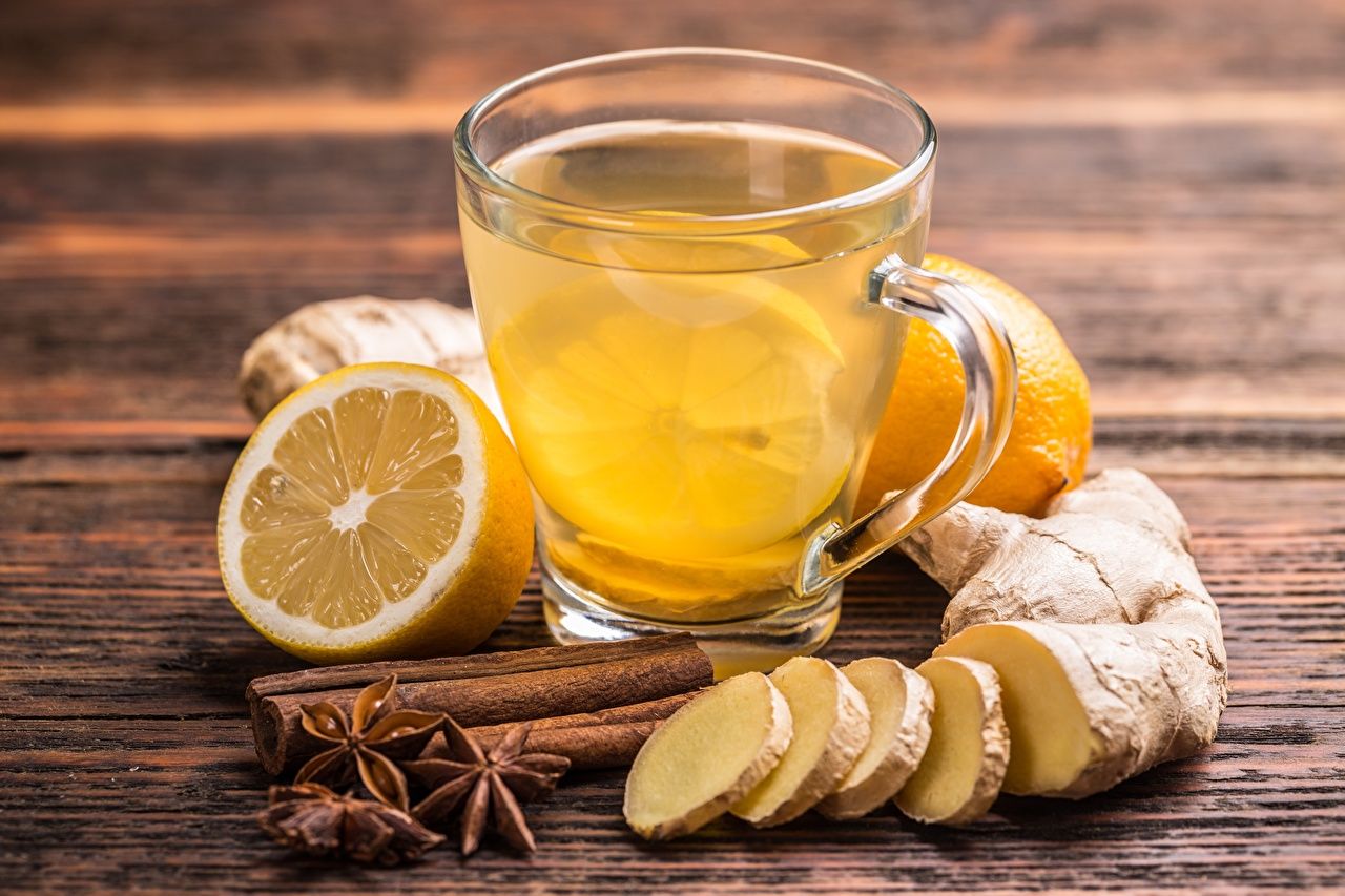 Photo Ginger Tea Lemons Cinnamon Cup Food