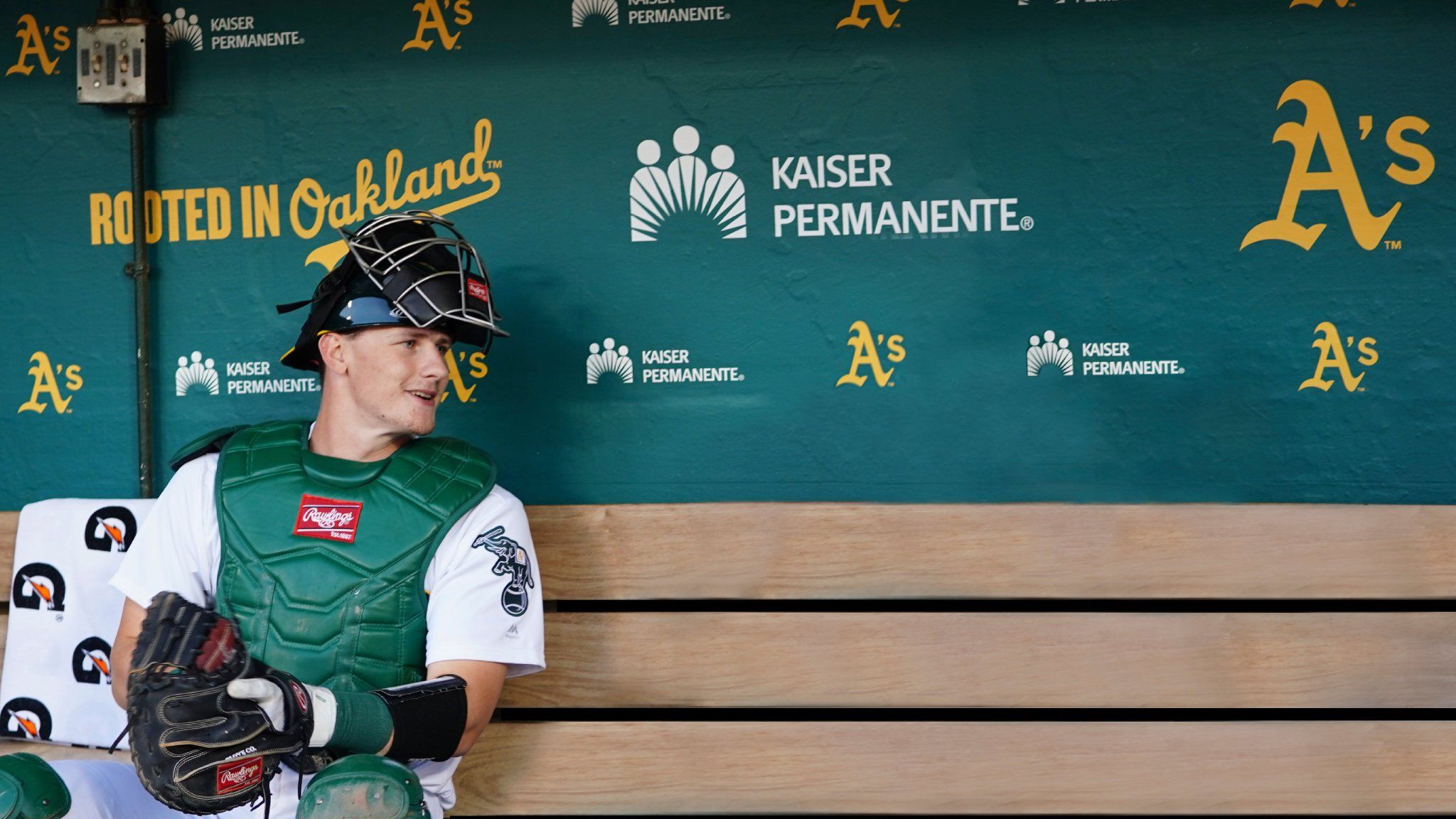 Oakland A's points to whoever uses these background and wears eyeblack during their next video conference call