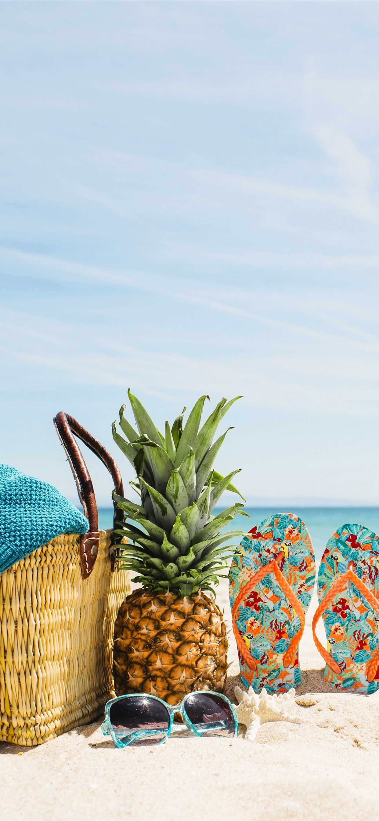 Beach, Summer, Sea, Sunglasses, Pineapple, Flops, Basket 1242x2688 IPhone 11 Pro XS Max Wallpaper, Background, Picture, Image