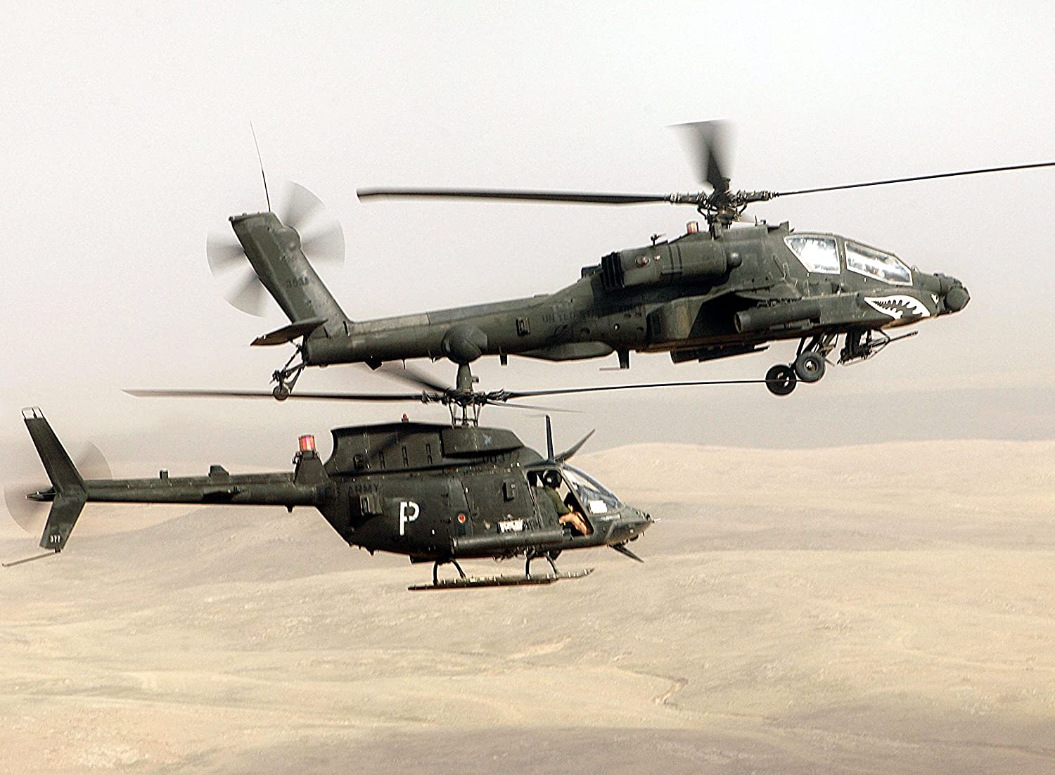 OH 58D Kiowa And AH 64 Apache Longbow Attack Helicopter Photo Art Aviation U.S. Military Photo 8x12: Photographs