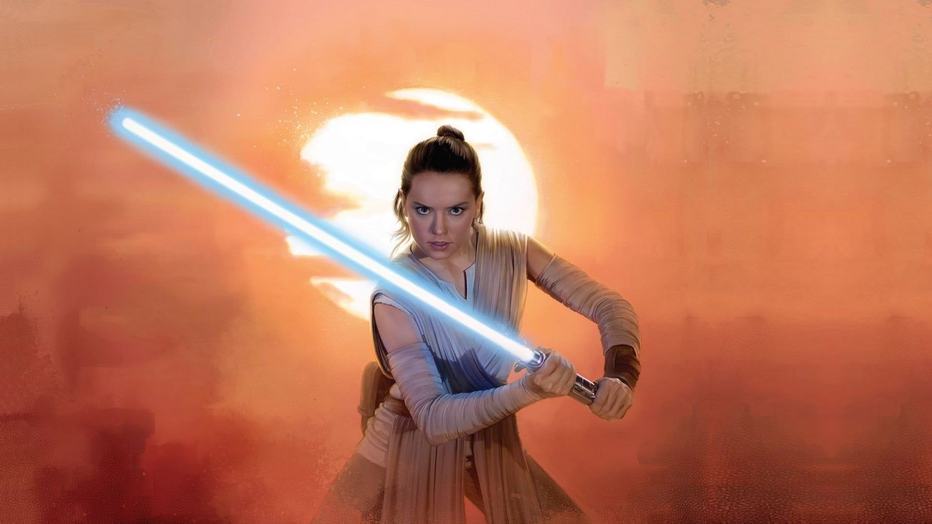 Star Wars character illustration Star Wars #lightsaber #Jedi Daisy Ridley Rey (from Star Wars) P #w. Rey star wars, Star wars artwork, Star wars wallpaper 4k