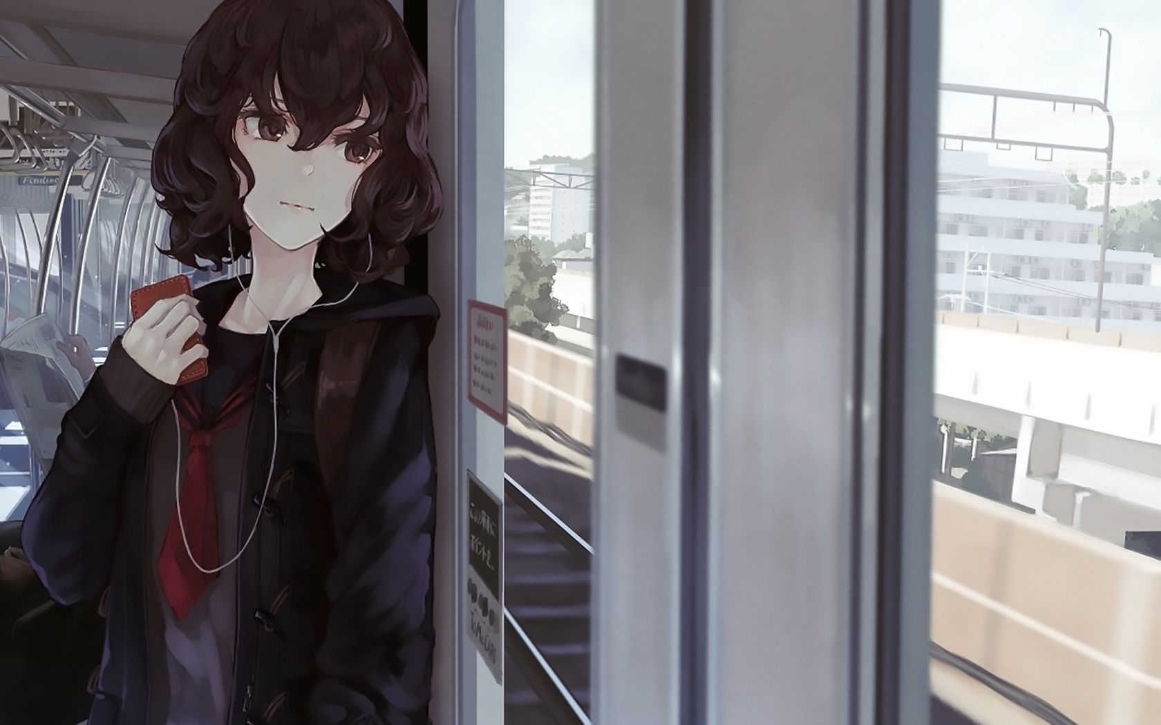 Desktop Wallpaper Short, Curly Hair, Anime Girl, Train, HD Image, Picture, Background, C54ee1