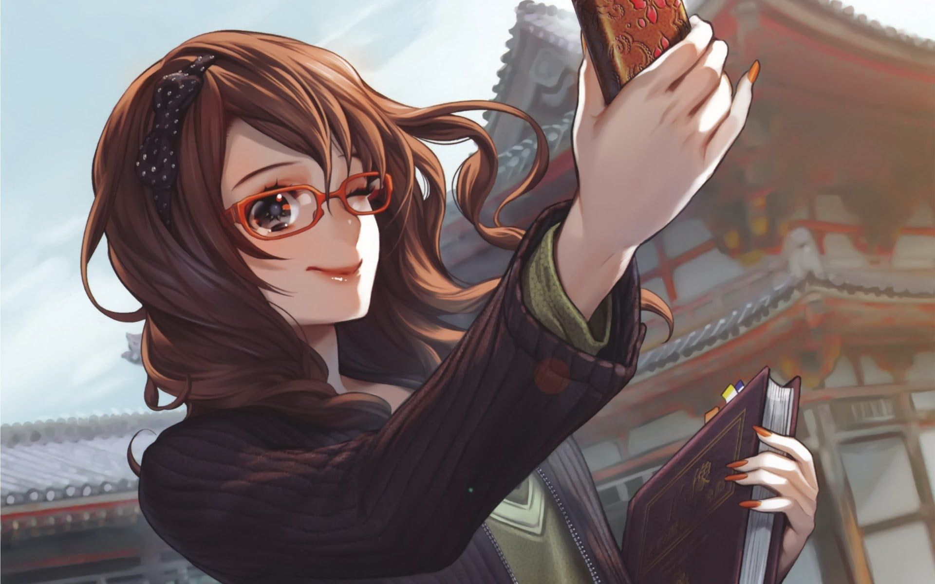 Selfie Wallpaper Hair Glasses Anime Girl