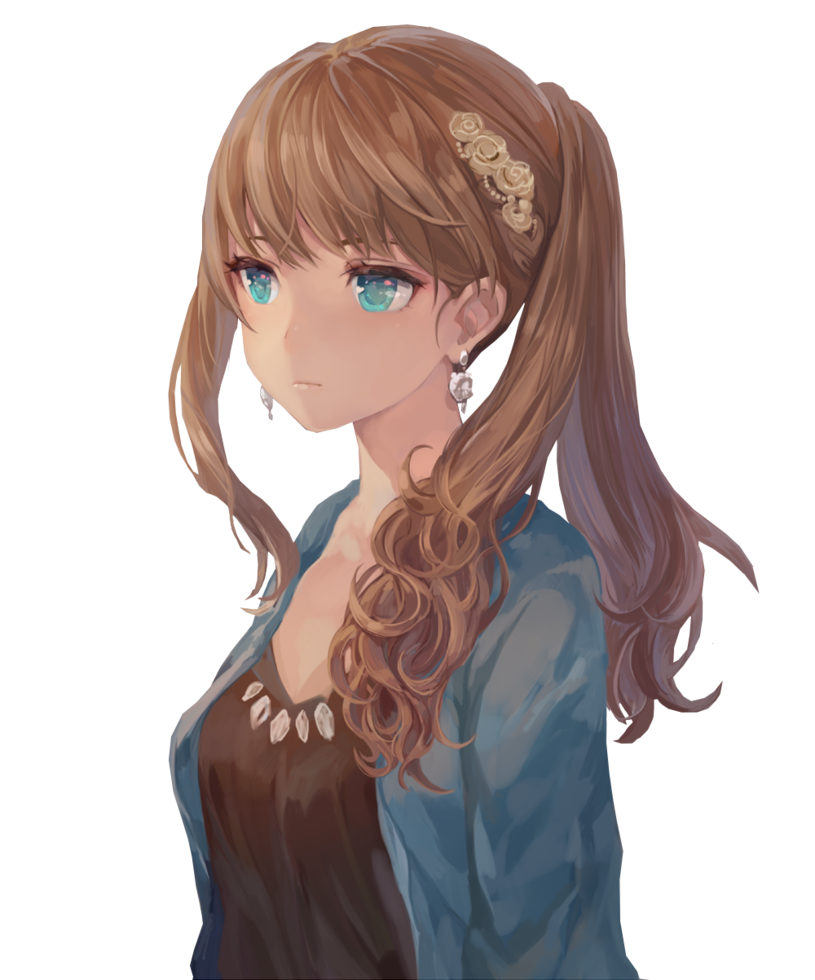 Cute Anime Girl With Curly Brown Hair.