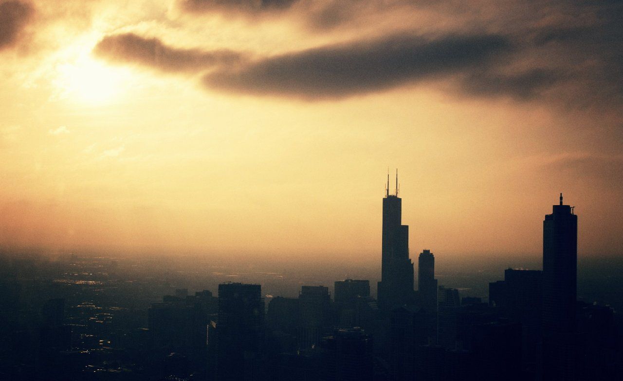 Sunset Cityscapes Skyline Dawn Chicago Sunlight Morning Grainy Desktop Background Wallpaper