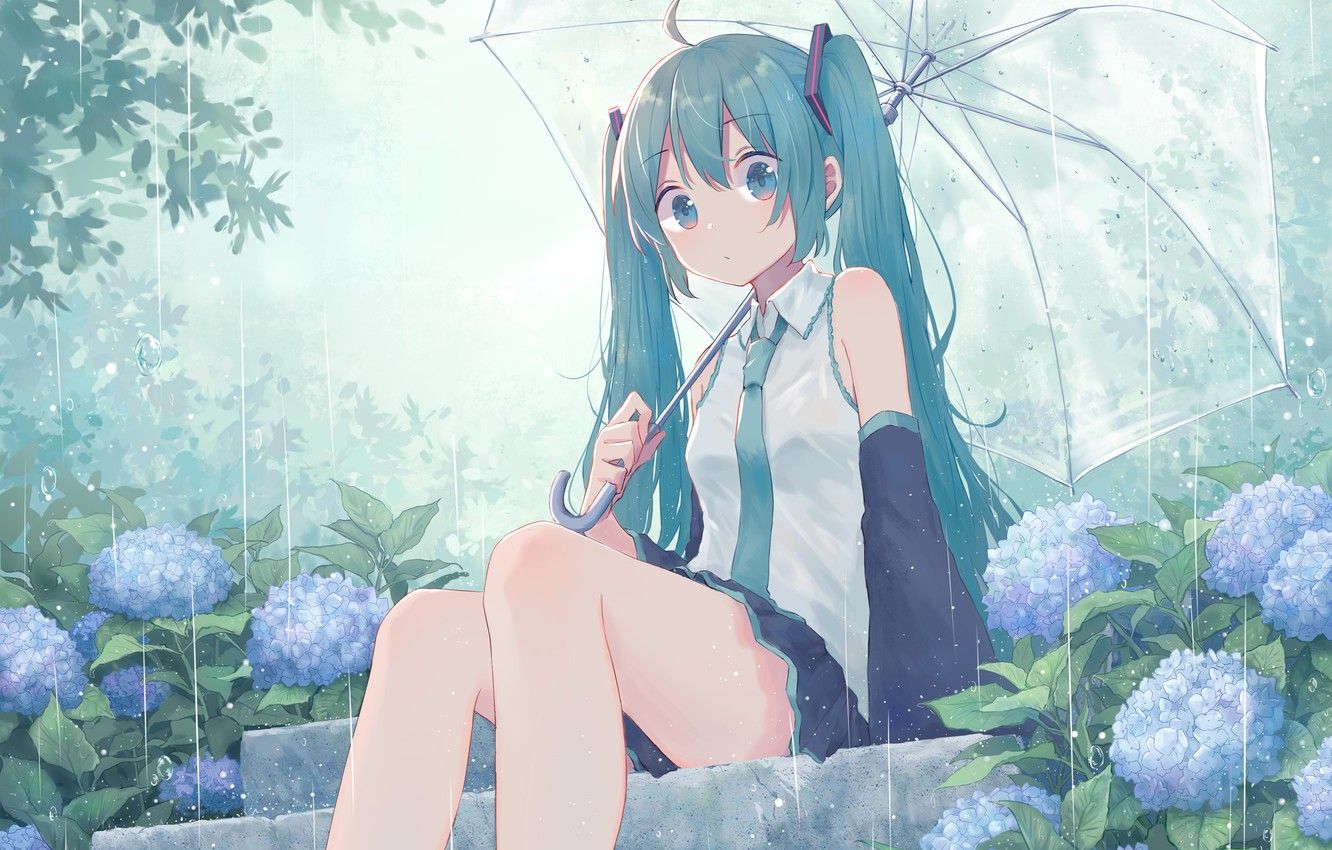 Photo Wallpaper Girl, Rain, Umbrella, Steps, Vocaloid, Summers Feat Such & 来 海