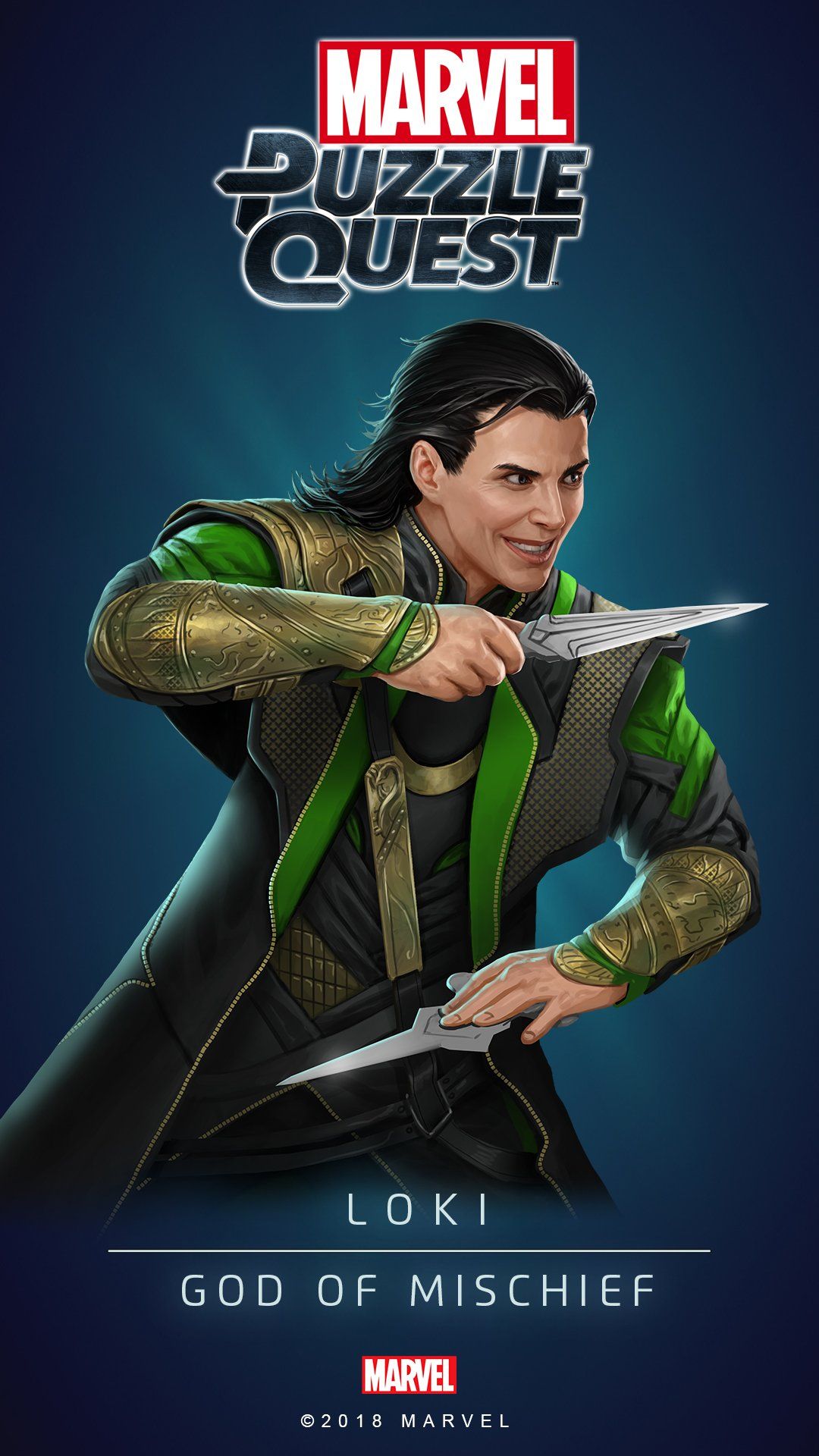 Marvel Puzzle Quest new Loki (God of Mischief) wallpaper are no joke. Display them on your mobile device today! #MarvelPuzzleQuest