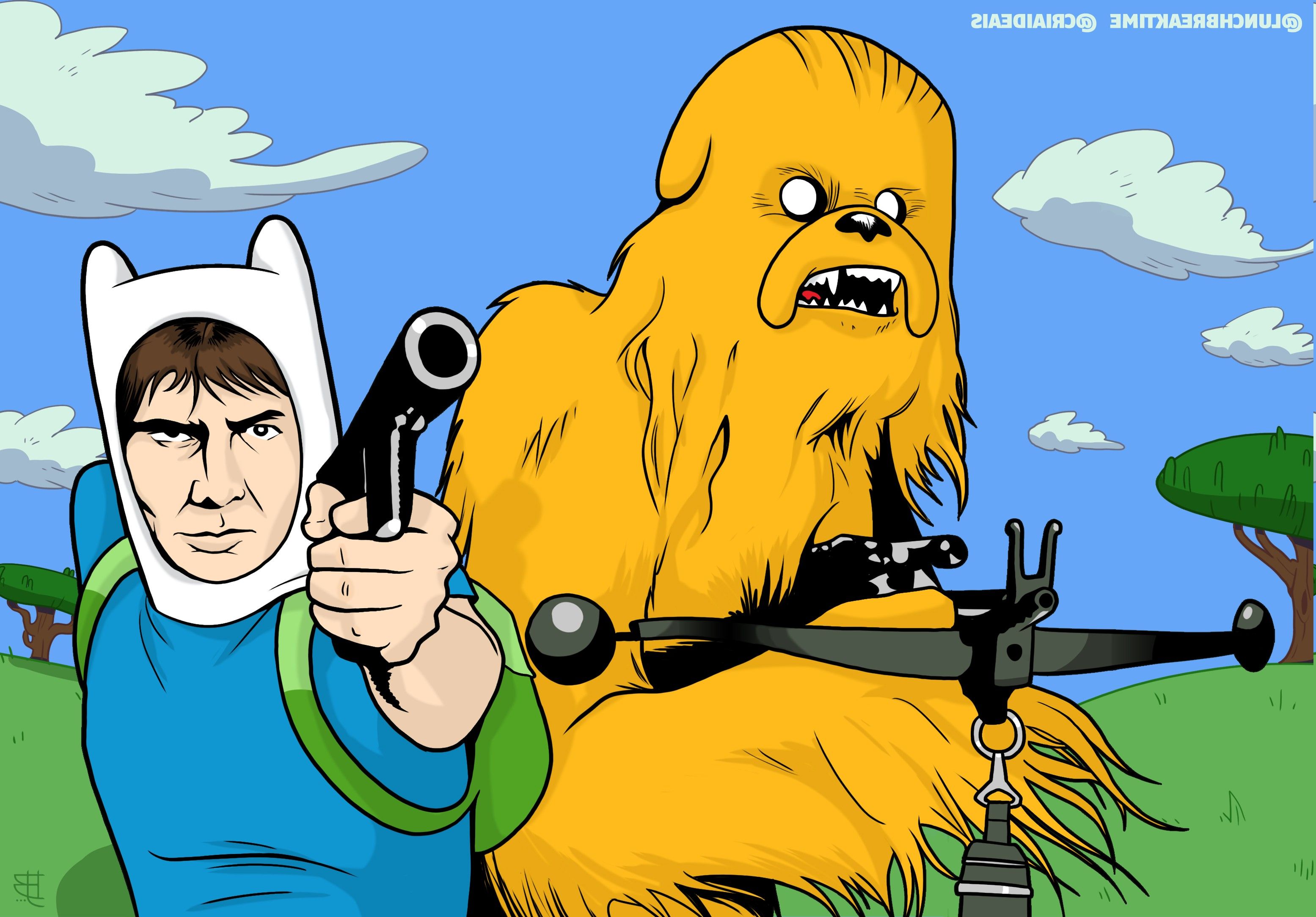 Han Solo, Chewbacca, Finn The Human, Jake The Dog, Adventure Time, Star Wars, Crossover Wallpaper HD / Desktop and Mobile Background
