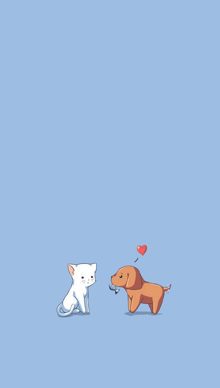 Funny cute love wallpaper by Skate_boY. Cat and dog wallpaper cartoon, Cute love wallpaper, Dog wallpaper