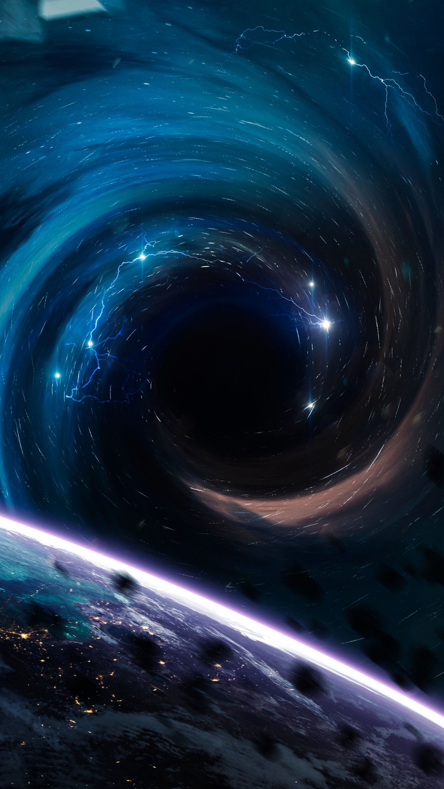Black hole Wallpaper 4K, Planets, Horizon, Asteroids, Stars, Spirals, Space