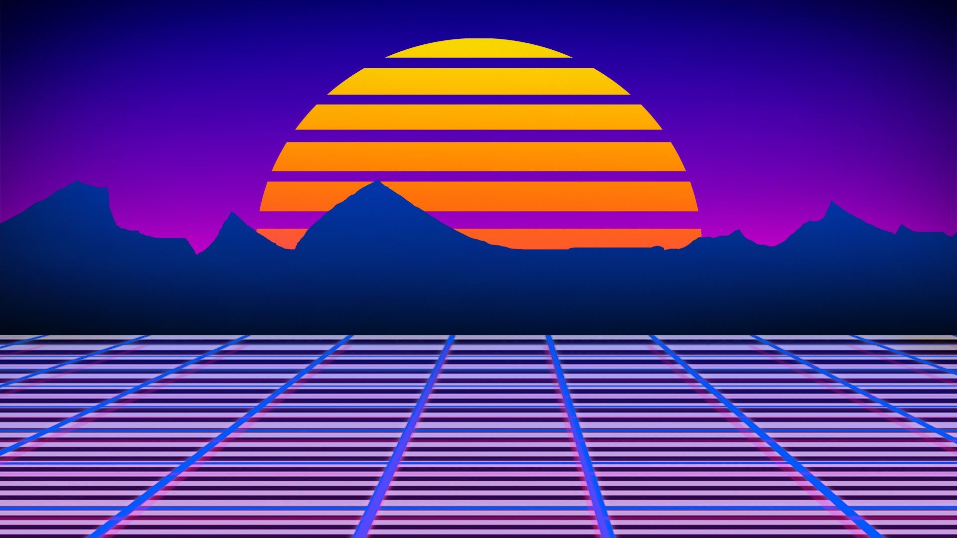1920x1080 neon lazer mohawk 1980s retro games robot grid digital art sunset sun colorful wallpaper JPG 306 kB