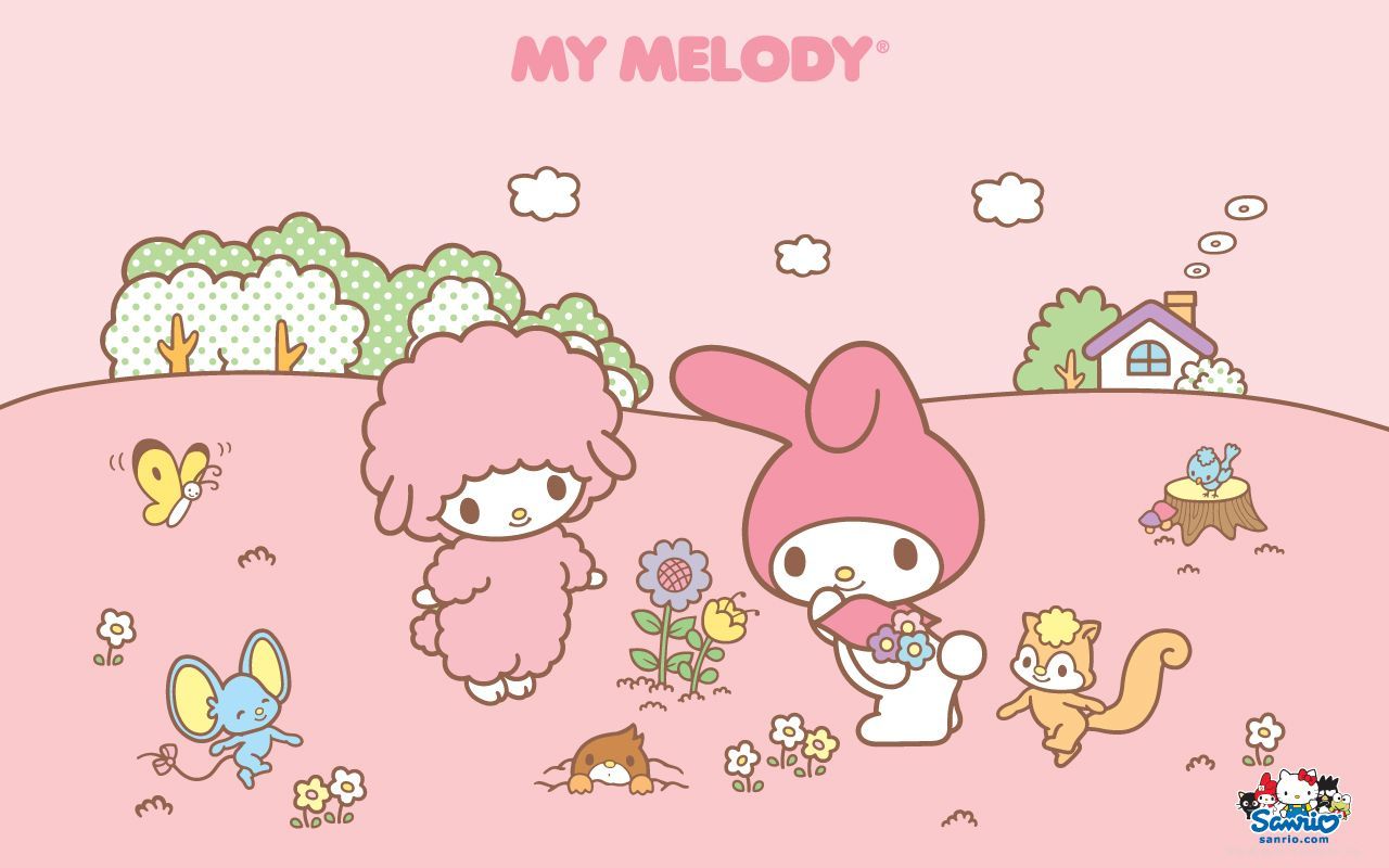 三丽鸥 Wallpaper: My Melody 壁纸. My melody wallpaper, Melody wallpaper, Sanrio wallpaper