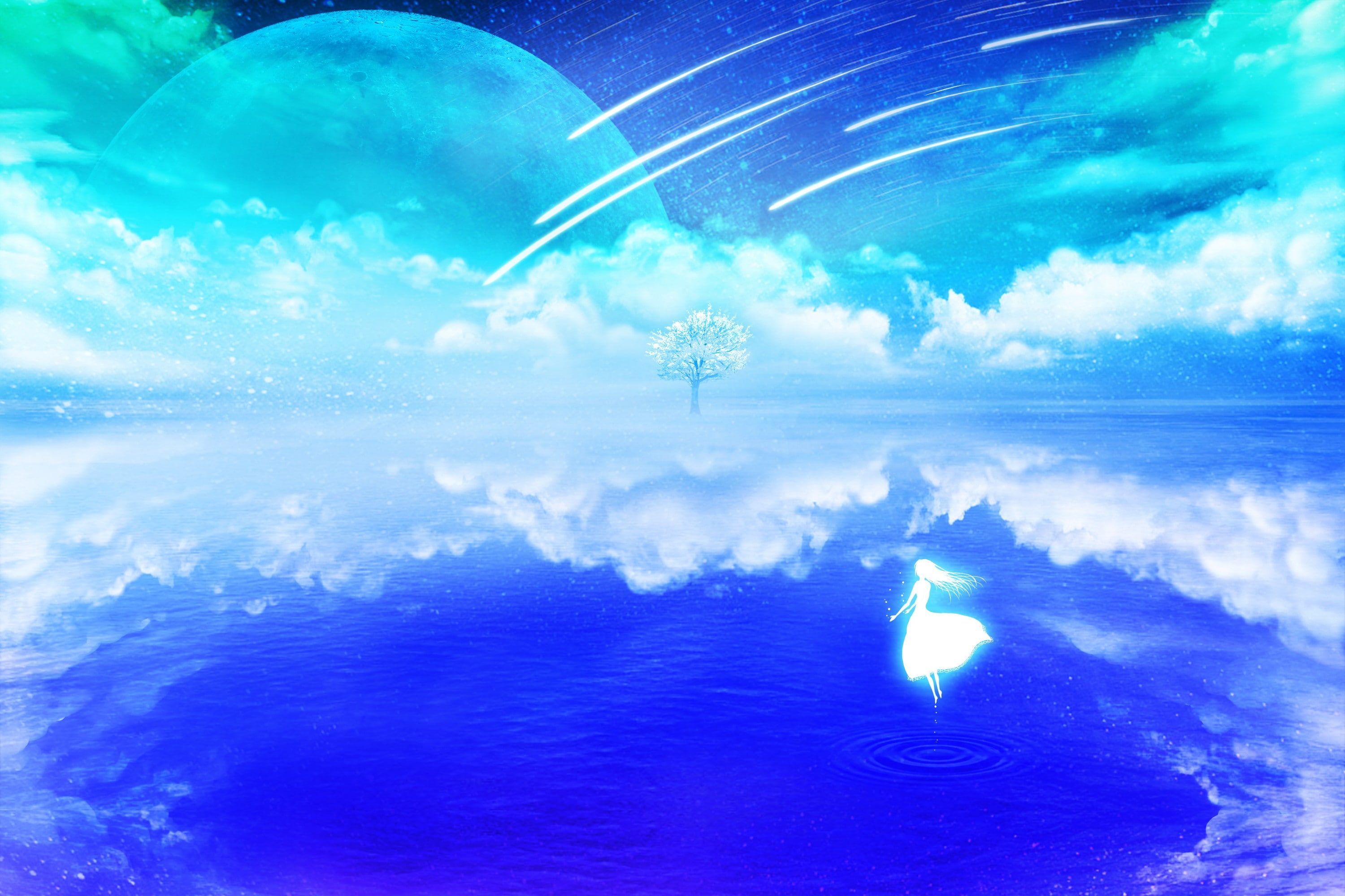 sky #water #reflection #anime #clouds #stars #planet K #wallpaper #hdwallpaper #desktop. Anime scenery, Star destroyer wallpaper, Anime background