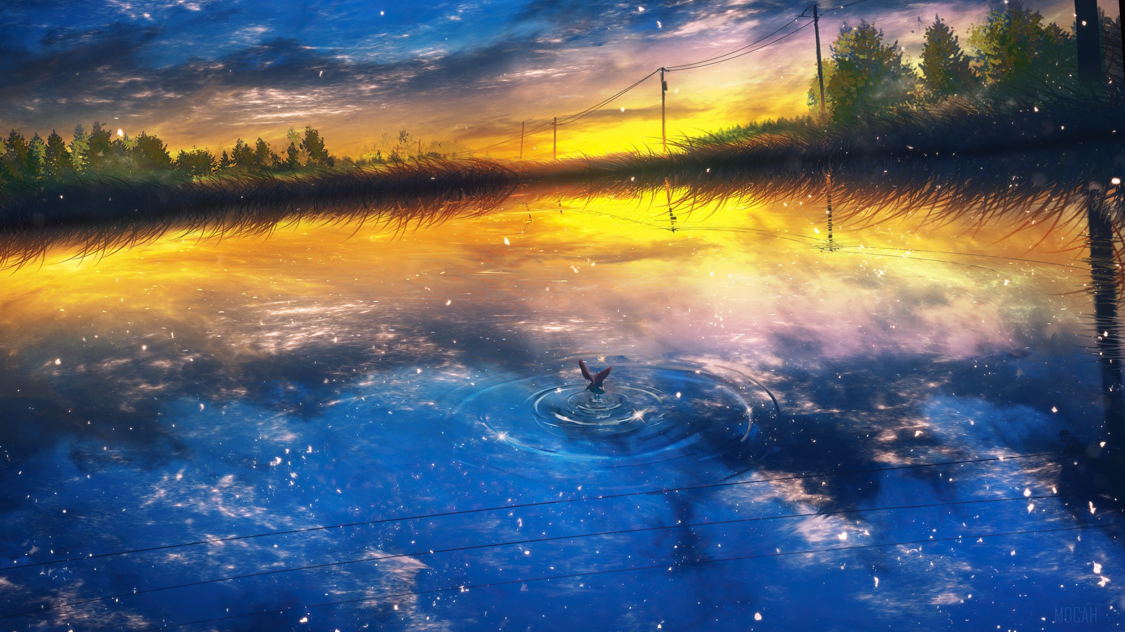 Beautiful, Anime, Sunet, Scenery, Lake, Sky, Reflection 4k wallpaper. Mocah HD Wallpaper