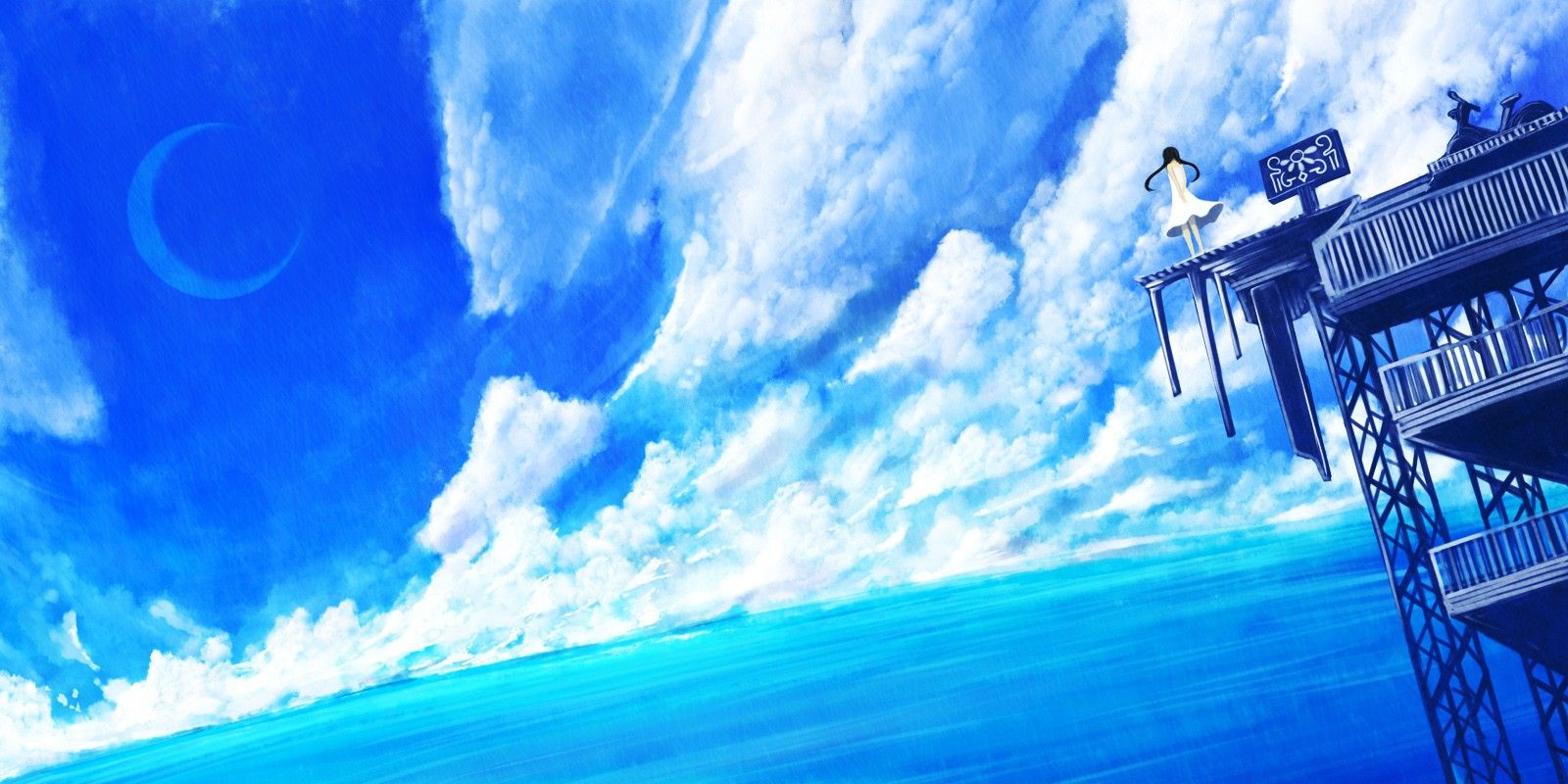 Wallpaper, sunlight, anime, water, nature, reflection, sky, clouds, blue, underwater, atmosphere, ocean, screenshot, computer wallpaper, wind wave 1600x800
