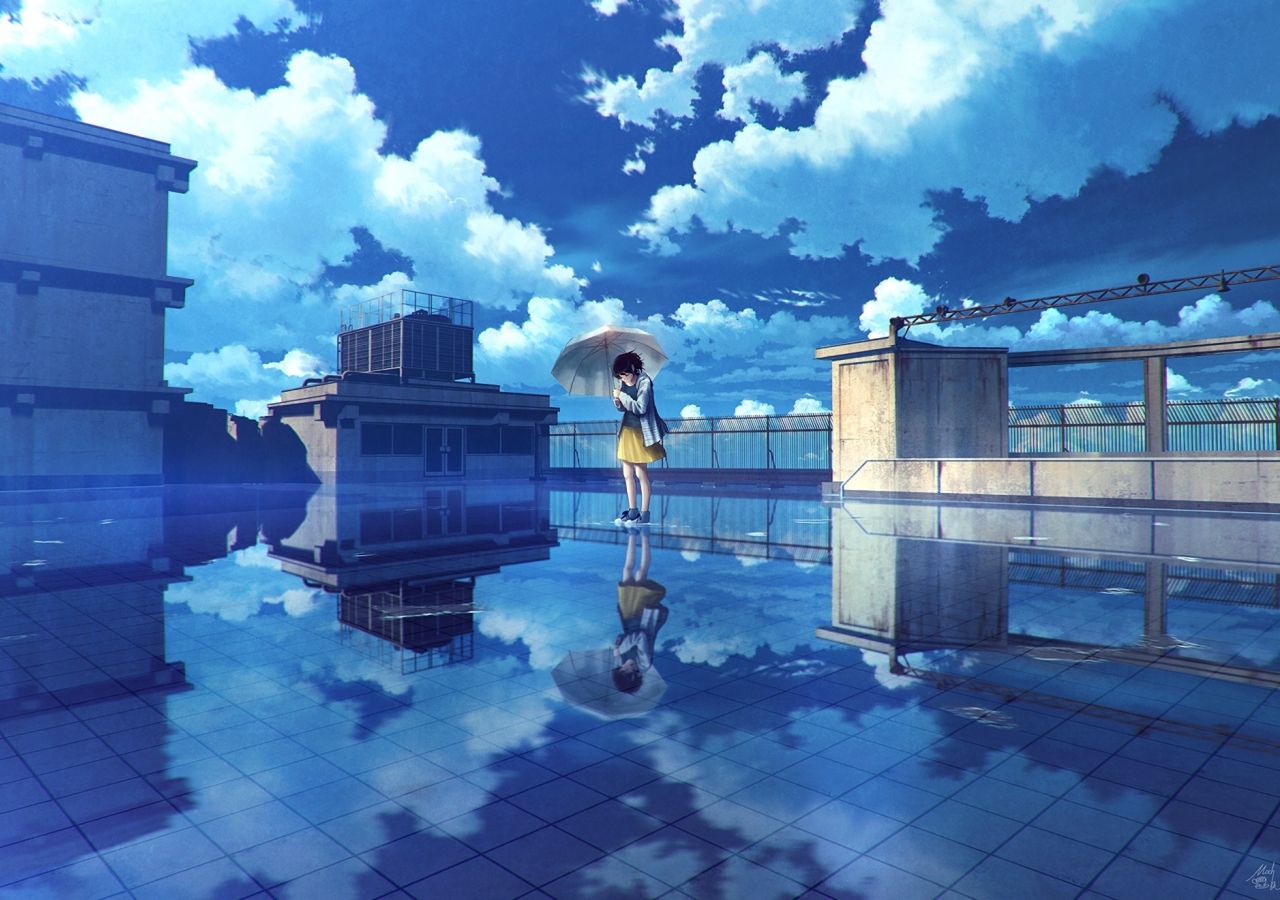 Download 1280x900 wallpaper water, reflections, anime girl, clouds, original, widescreen, 1280x900 HD image, background, 5925