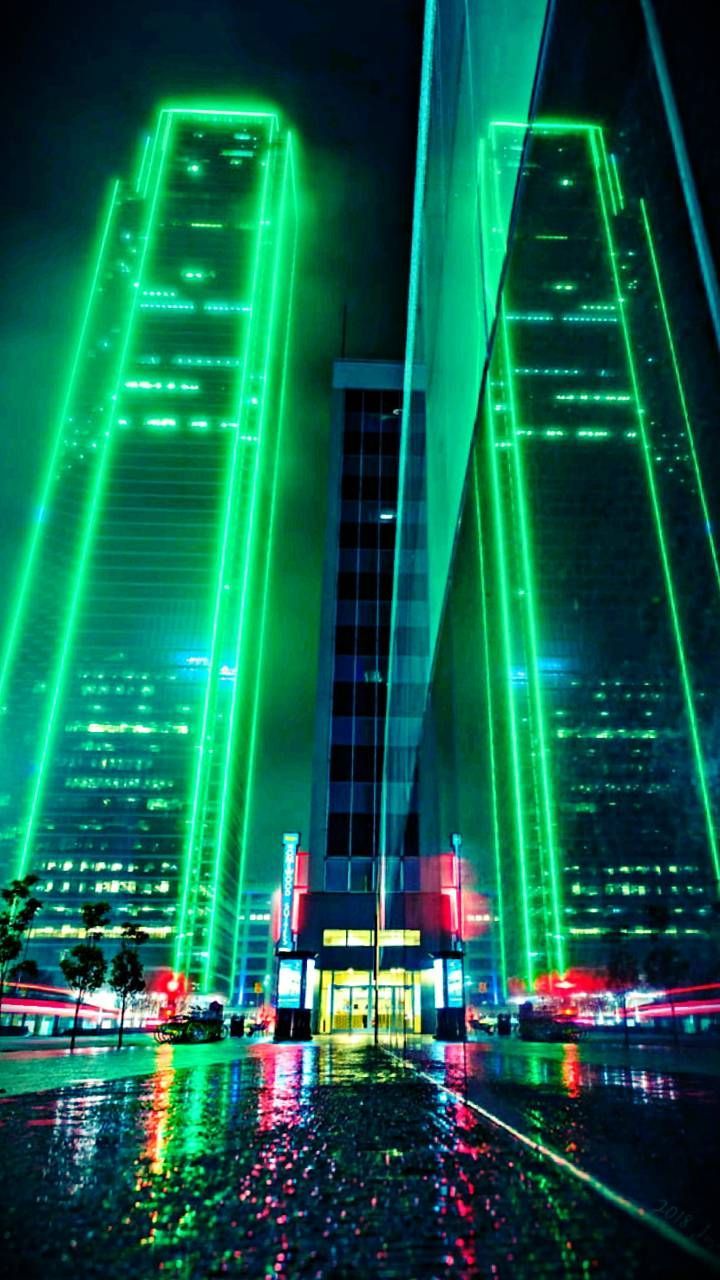 Download Neon Sky Scraper Wallpaper by Z7V12 now. Browse millions of popular buildin. Dark green aesthetic, Technology city, Green aesthetic