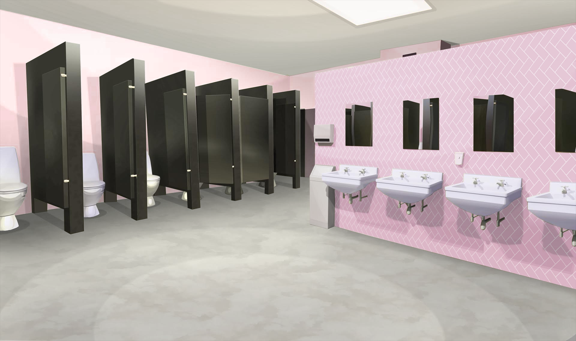 INT. COLLEGE BATHROOM PINK. College bathroom, Bathroom anime background, Blue bathroom