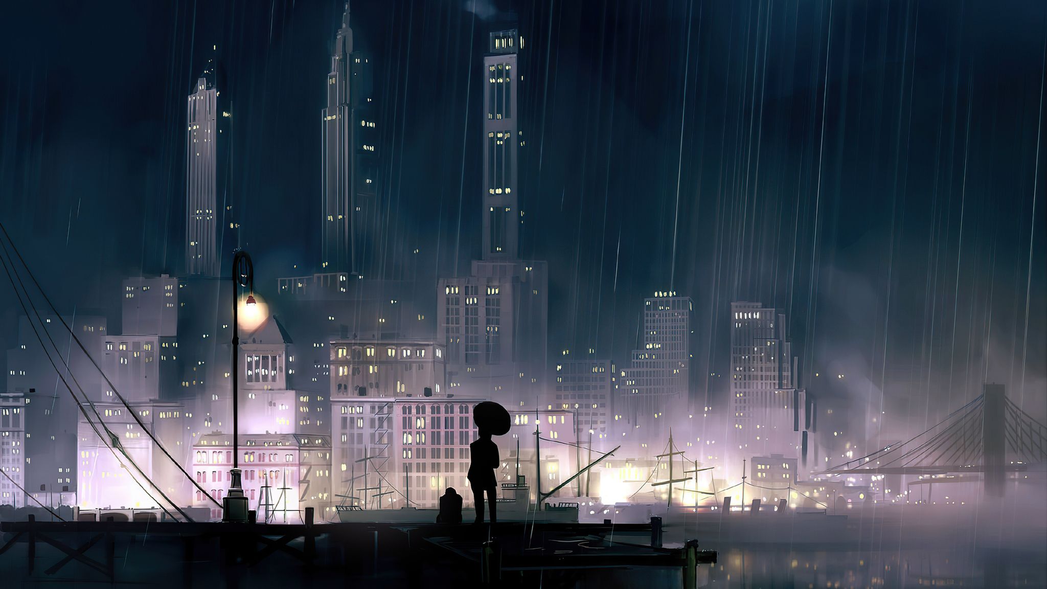 Anime Background City Night 4k 2048x1152 Resolution HD 4k Wallpaper, Image, Background, Photo and Picture