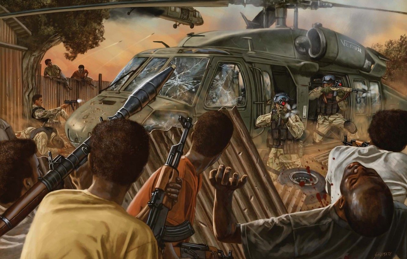 Wallpaper machine, helicopter, soldiers, Africa, Negros, Black Hawk Down image for desktop, section ситуации