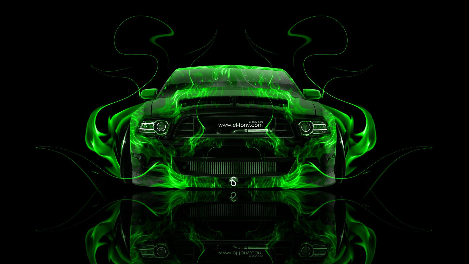 Зеленая машина на темном фоне