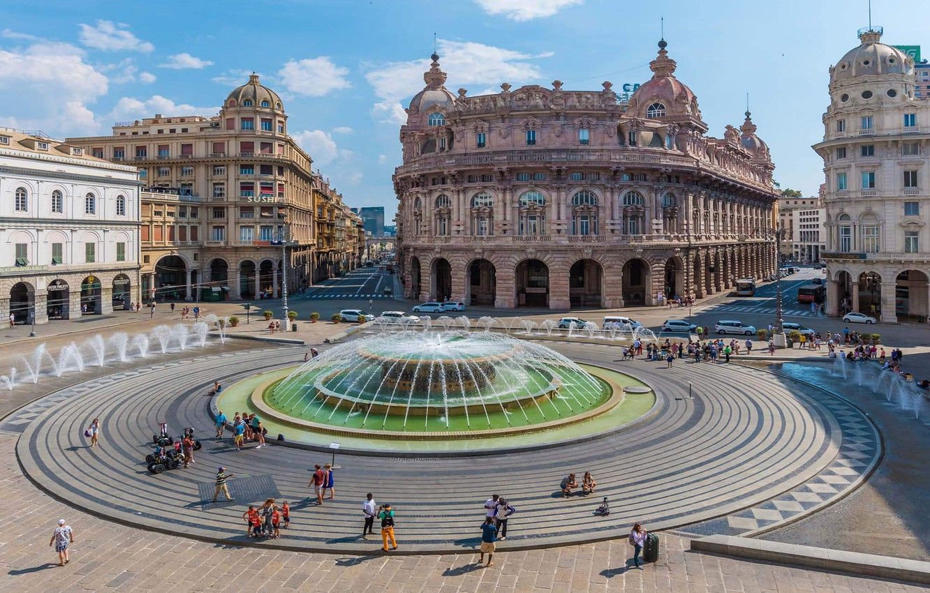Wallpaper building, area, Italy, fountain, Genoa, Piazza De Ferrari image for desktop, section город