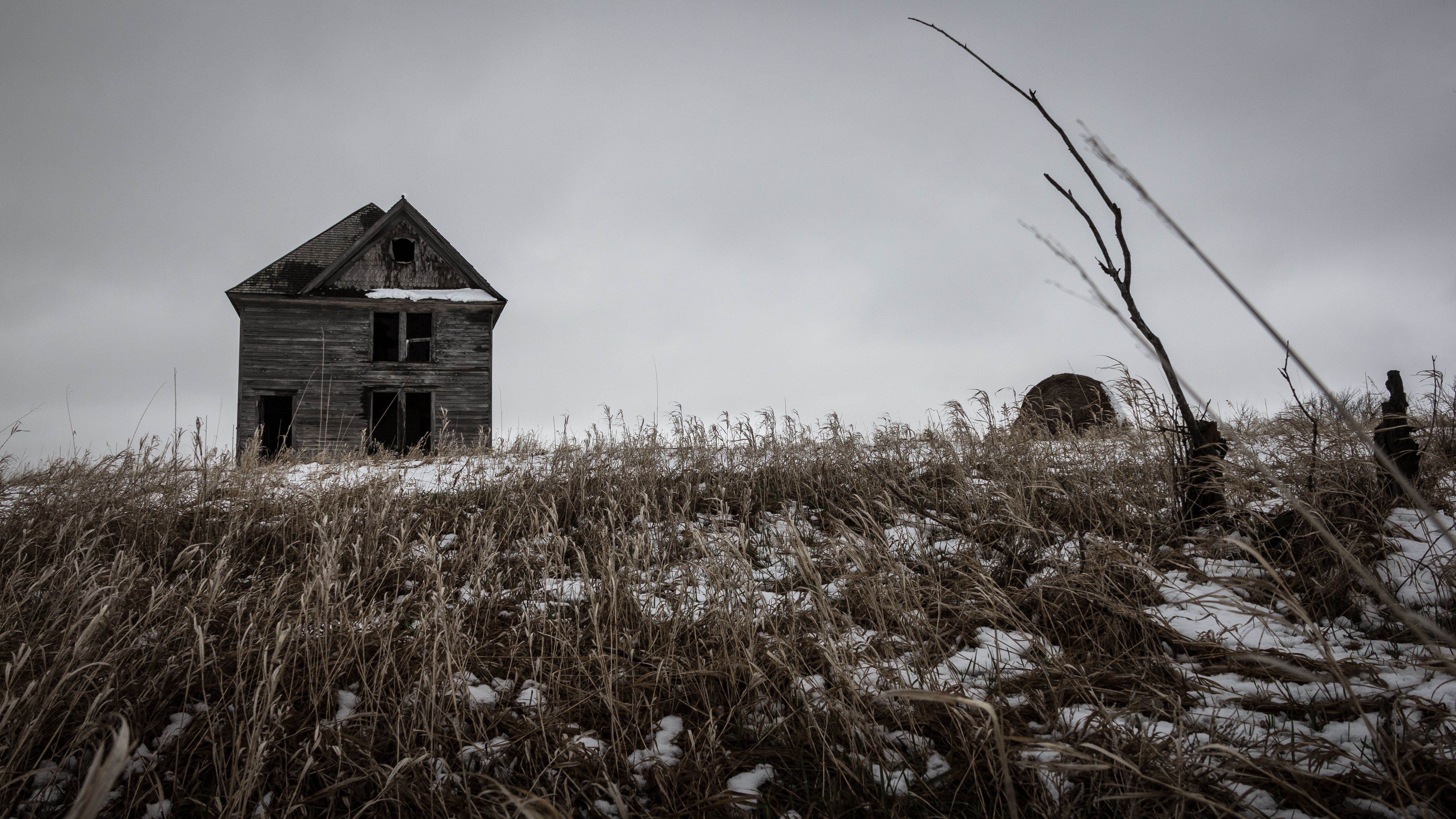 Wallpaper, winter, house, abandoned, rural, town, decay, ghost, North, spooky, isolation, lonely, desolate, dakota 5134x2888