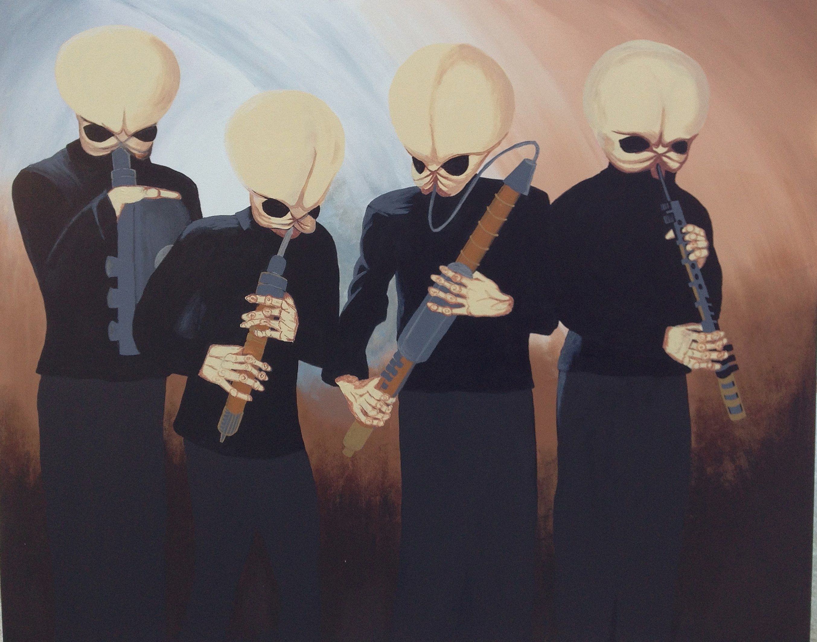 Large canvas painting of Cantina Band from Star Wars. Mixed media canvas painting, Star wars lovers, Band painting