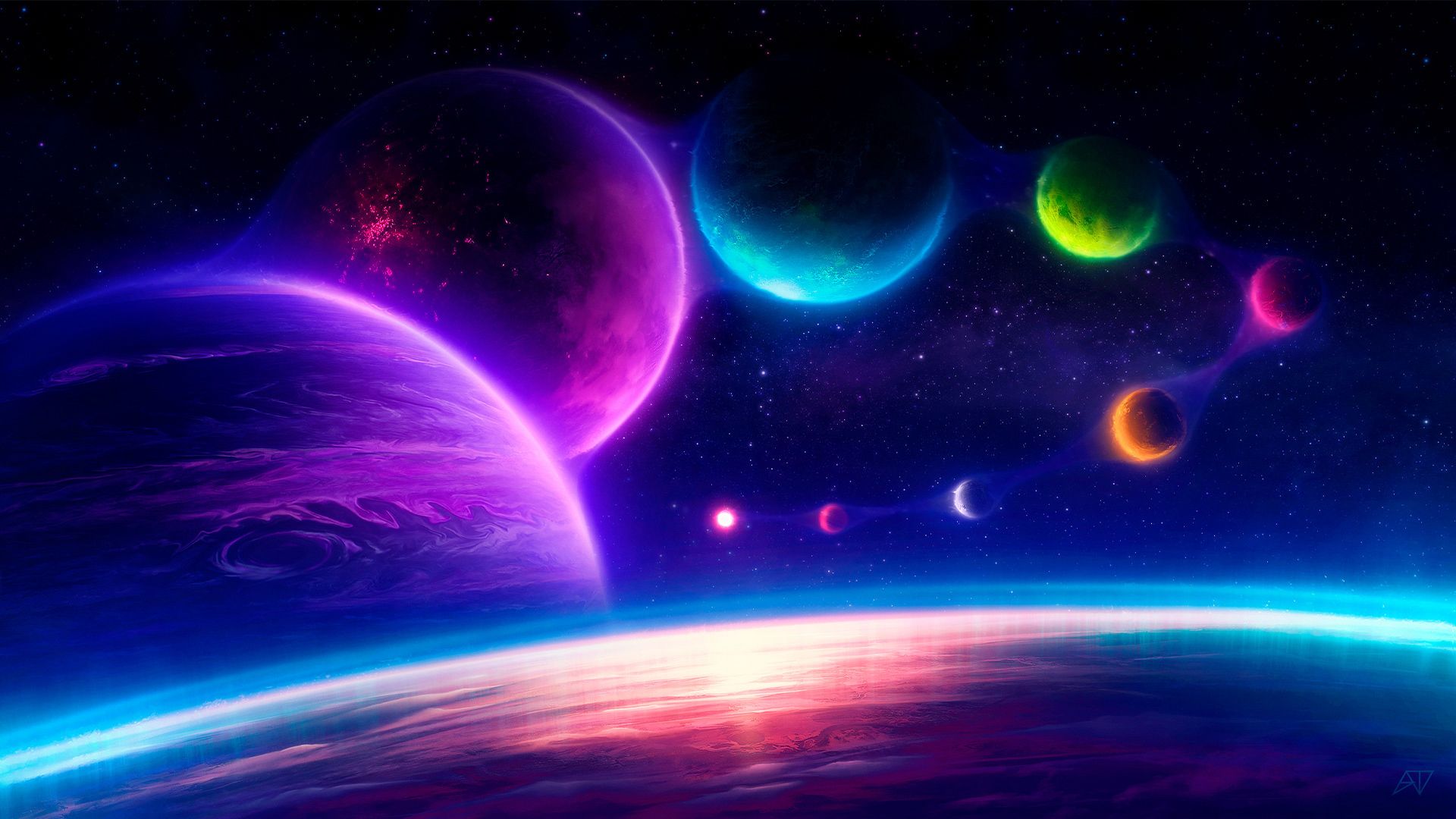 Desktop wallpaper artwork, jelly sky, planets, HD image, picture, background, dce3b5