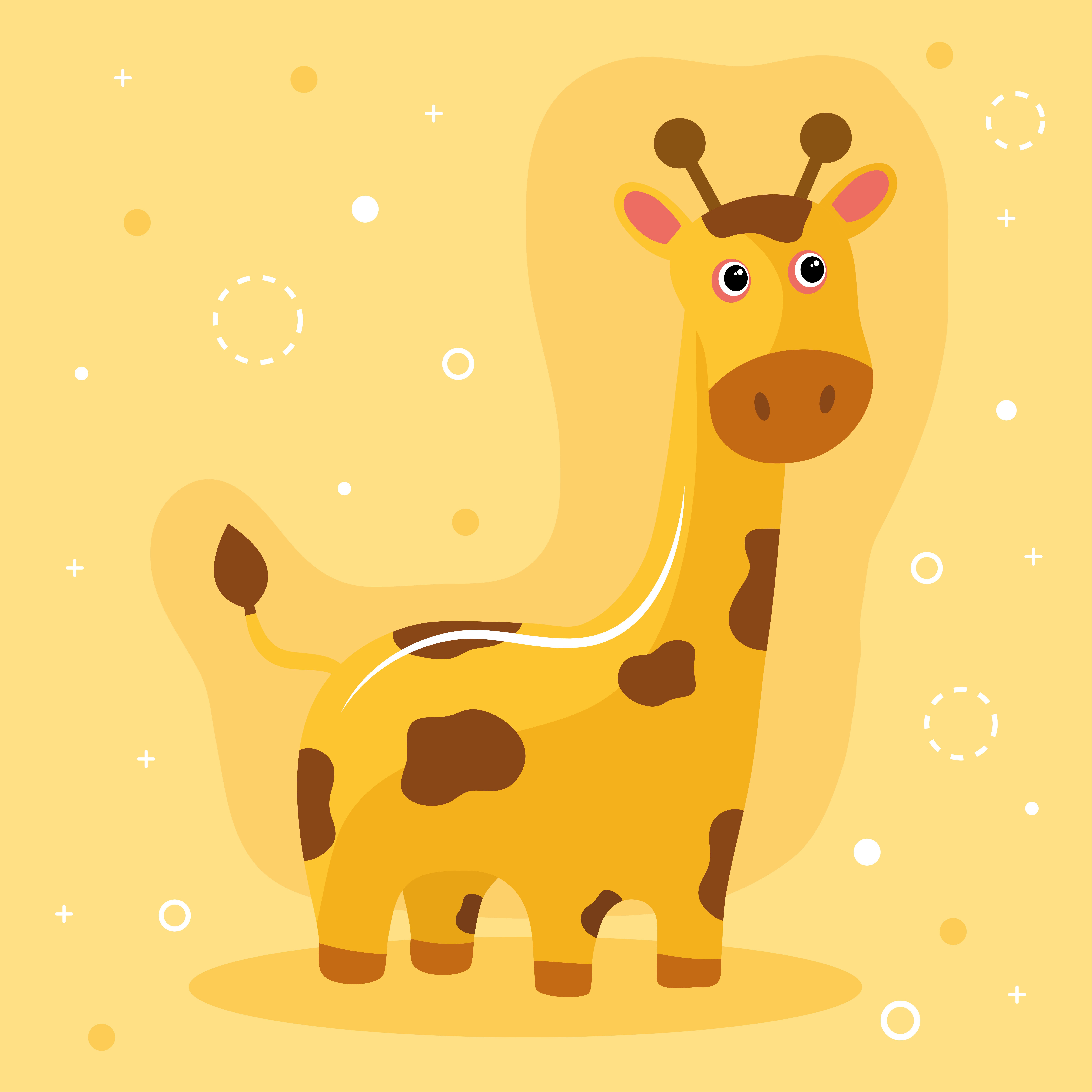 cute little giraffe animal kawaii character in yellow background