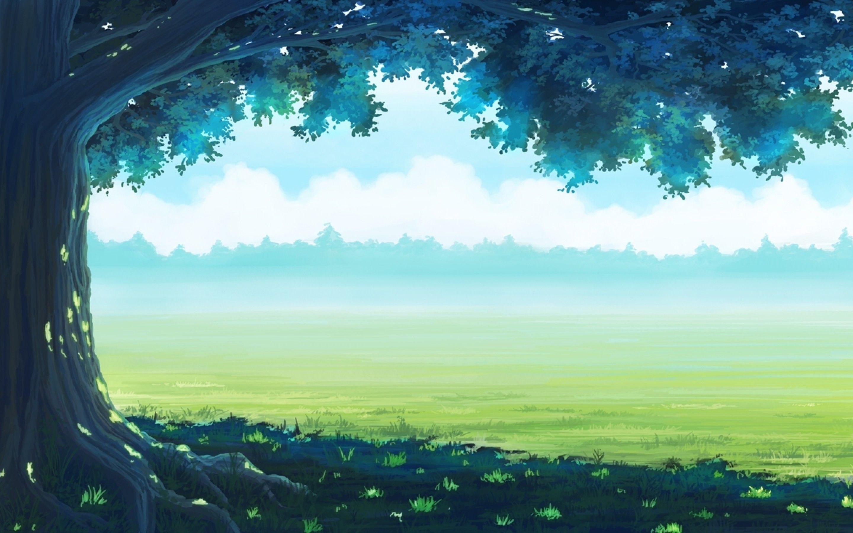 Download 2880x1800 Anime Landscaope, Forest, Grass Wallpaper for MacBook Pro 15 inch