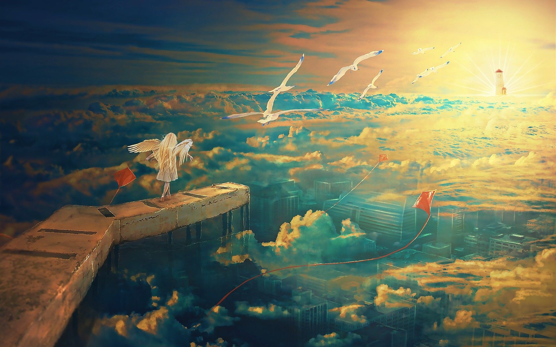Anime City In The Clouds HD Wallpaper