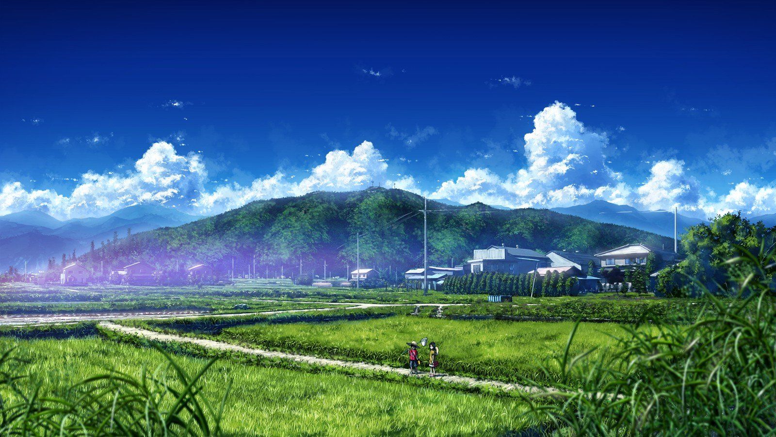 anime nature wallpaper, nature, sky, natural landscape, grassland, green