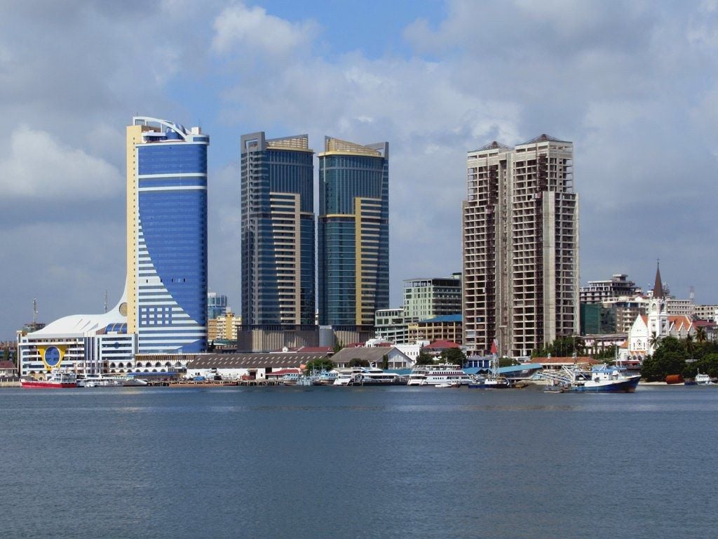 Dar Es Salaam Waterfront. Left to right, the Tanzania Ports