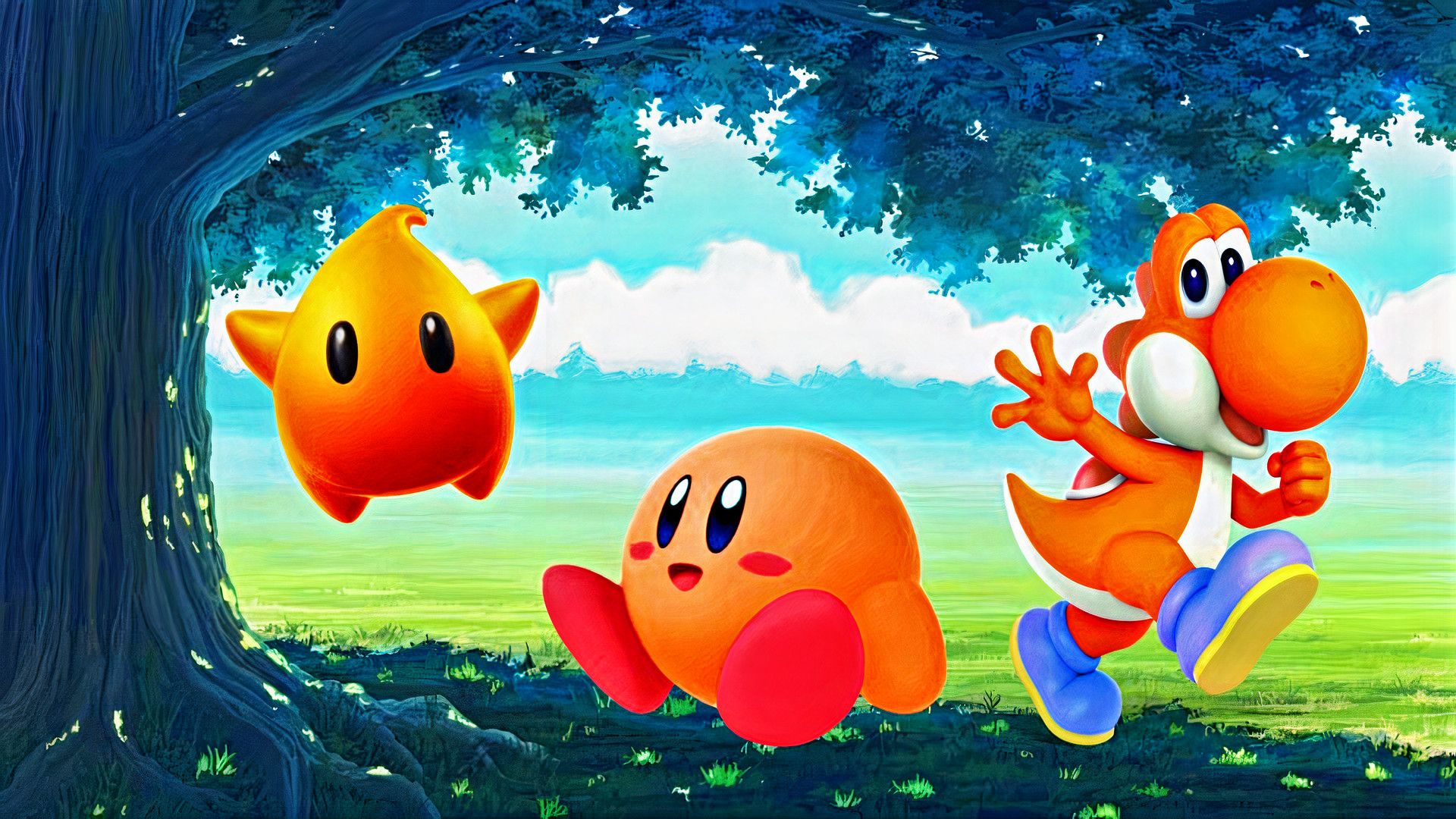 Wallpaper, Kirby, Yoshi, Luma Mario Bros Character 1920x1080