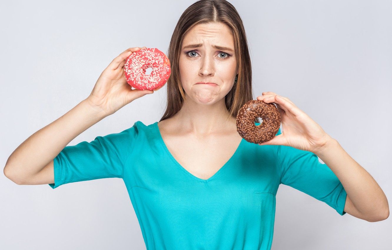 Photo Wallpaper Woman, Donuts, Diet, Sad Face