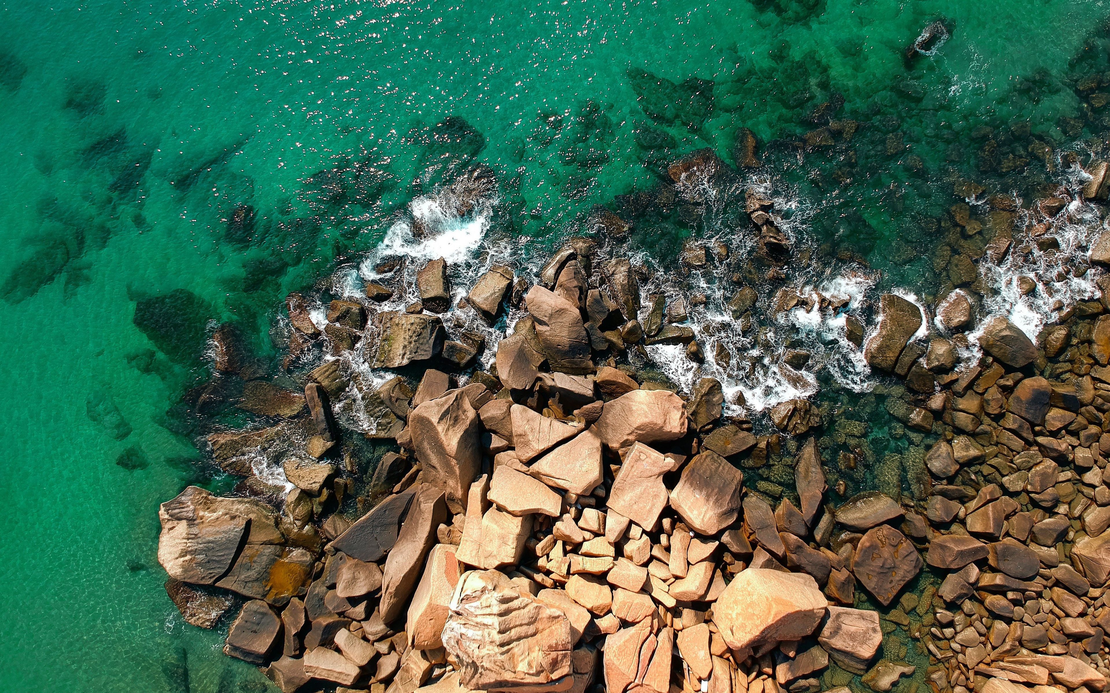 Download Sea, rocks, coast, drone shot, nature wallpaper, 3840x 4K Ultra HD 16: Widescreen